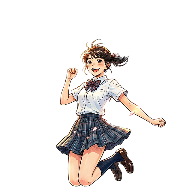 将女主改为小说封面风格，女主位于画面中央，正在蹦跳，充满青春活力气息，整体具有小说封面的氛围感，构图饱满，视觉冲击力强