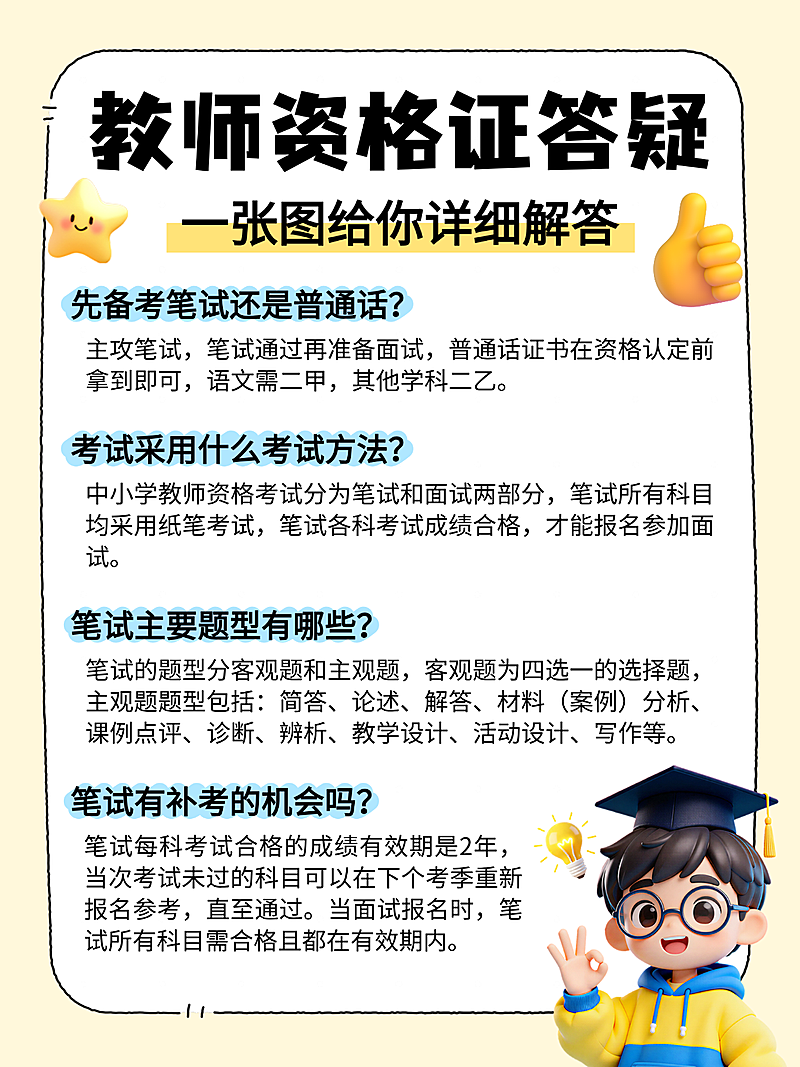 3d卡通教师资格证答疑知识分享小红书配图