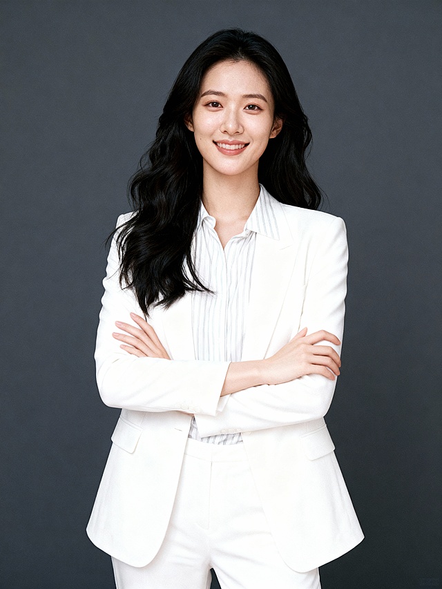 V领气质白色西装抱胸女性职业形象照