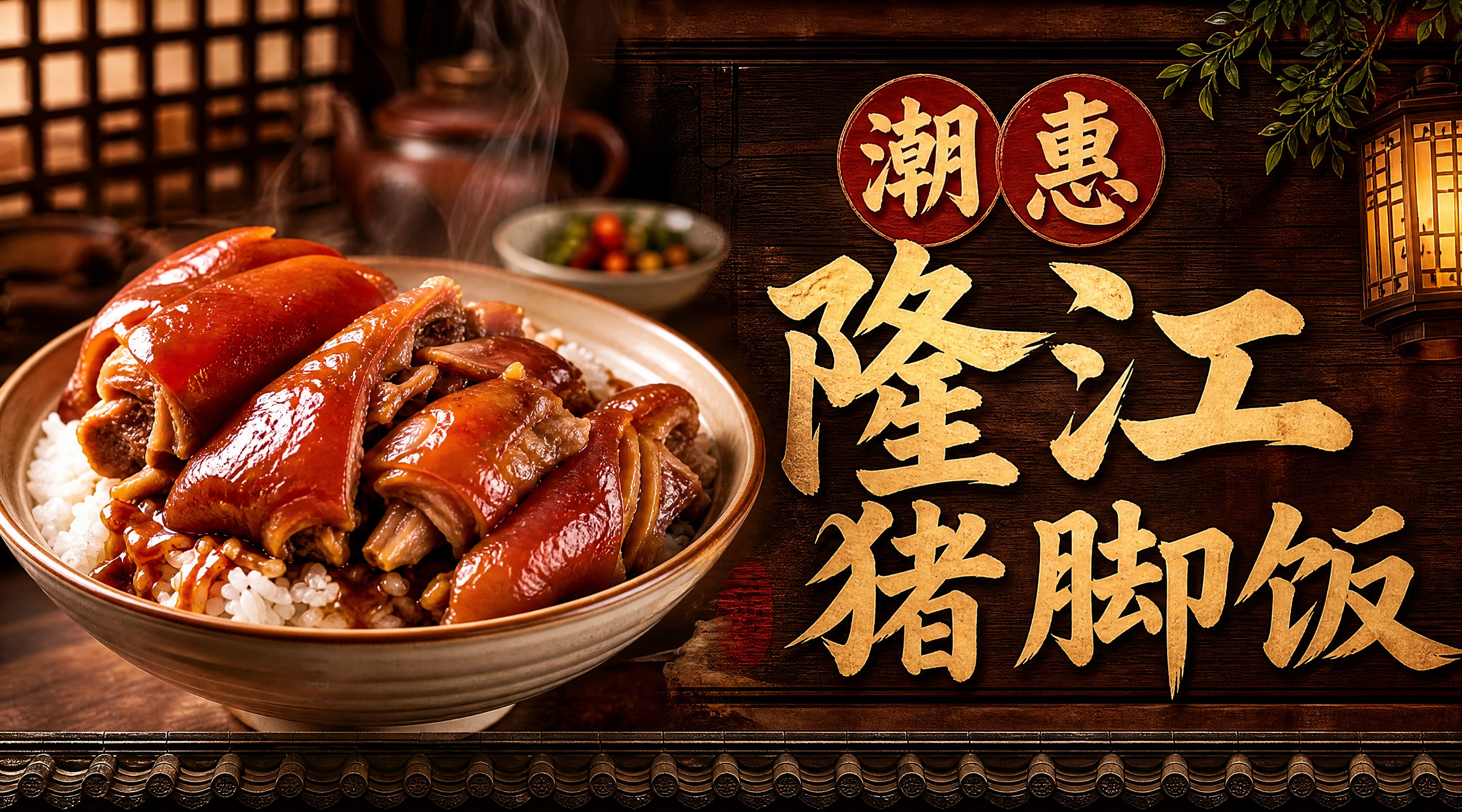 潮惠隆江猪脚饭店招设计，702x392横版尺寸，画面左侧或中央… - 图片创意预览