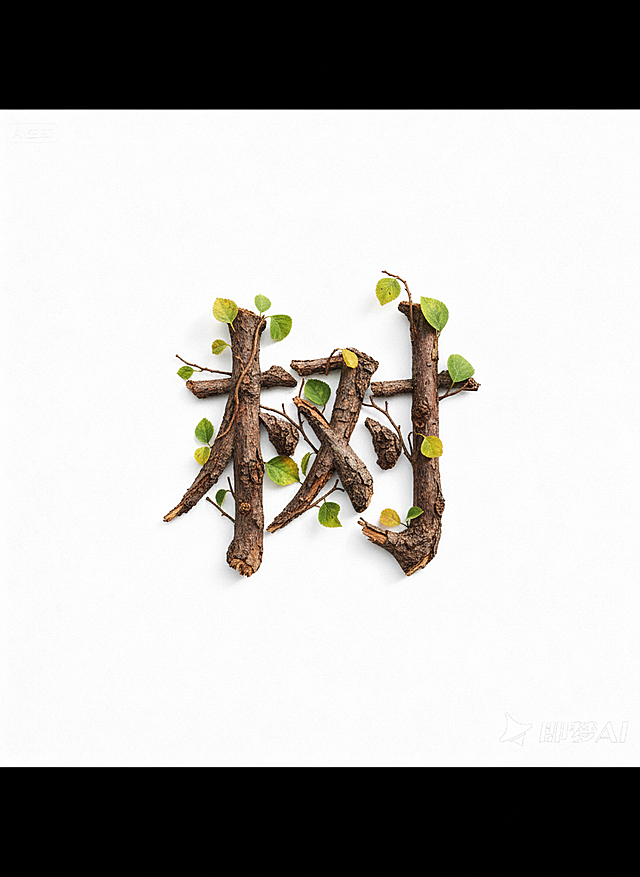 用真实的树的相关元素来装点“树”字