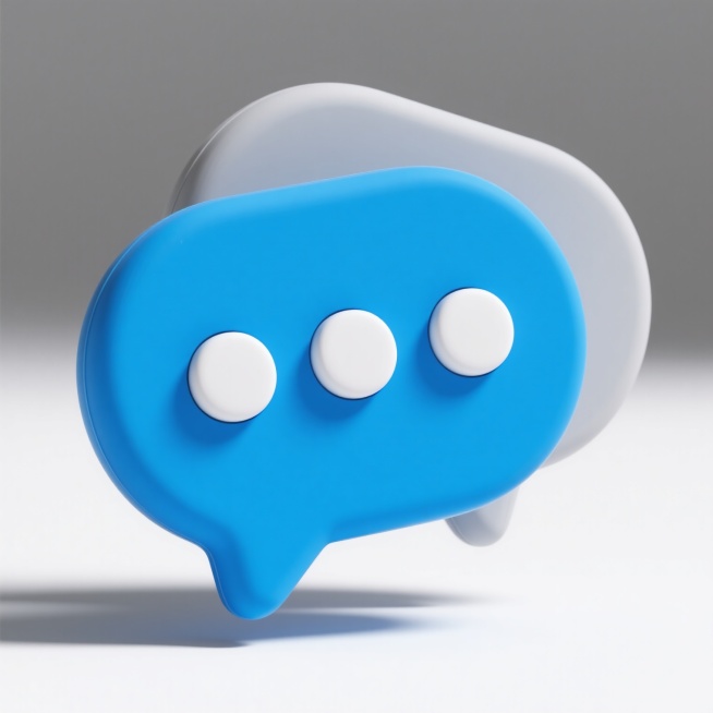 白色背景上，两个不同颜色的语音气泡形状的硅胶按键垫，前景是一个鲜艳的蓝色语音气泡按键垫，上面有三个等距排列的白色圆形凸起按键，背景是一个稍浅的灰色语音气泡按键垫，两个按键垫呈部分重叠、略微倾斜的堆叠状态，具有清晰的3D立体效果，平滑的硅胶材质表面，柔和的光影过渡，高光集中在按键顶部和气泡边缘，阴影自然投射在白色背景上，整体呈现简洁、现代的产品展示风格。预览效果