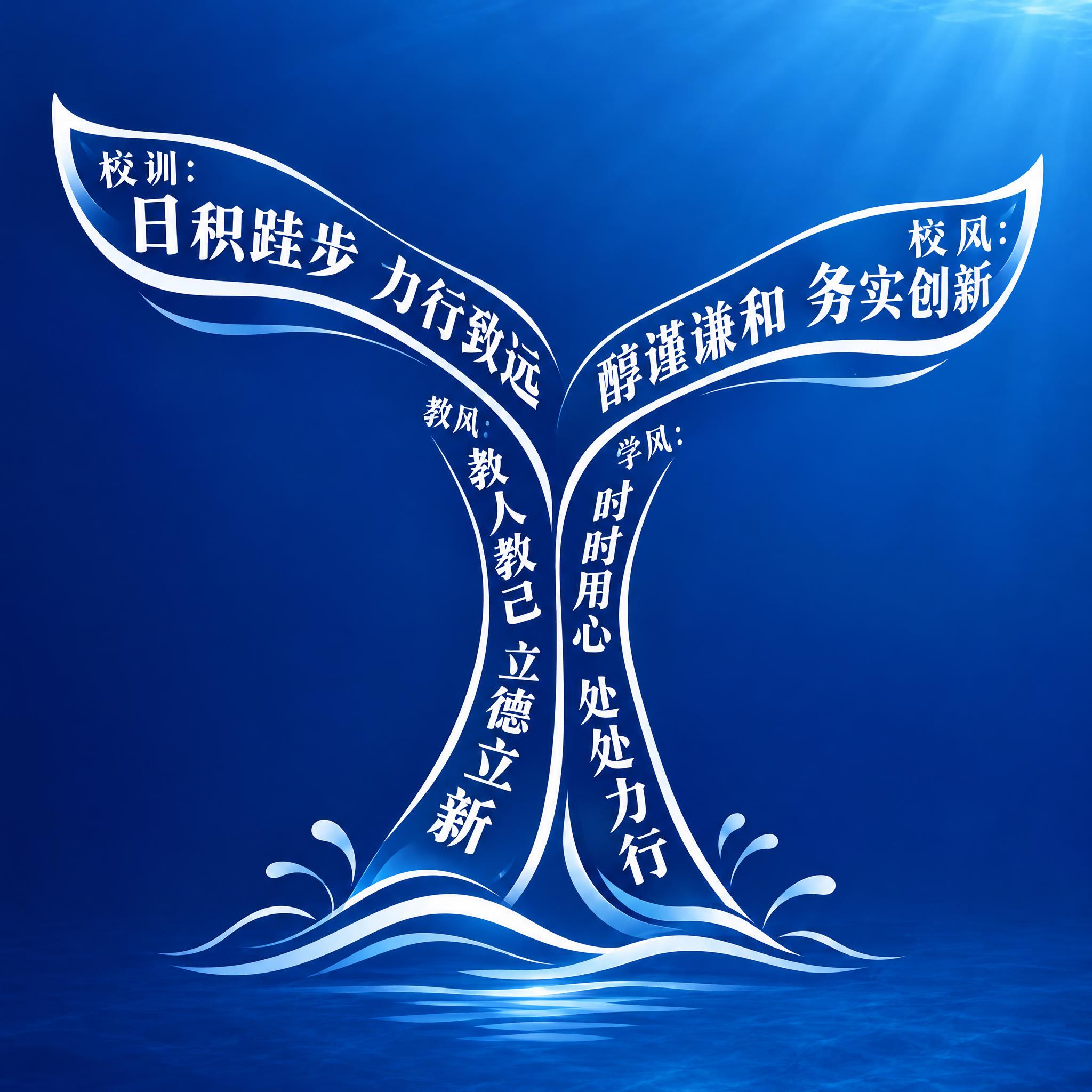 文字排版设计，将校训校风教风学风的文字以鲸鱼尾巴的形状排列，文… - 图片创意预览
