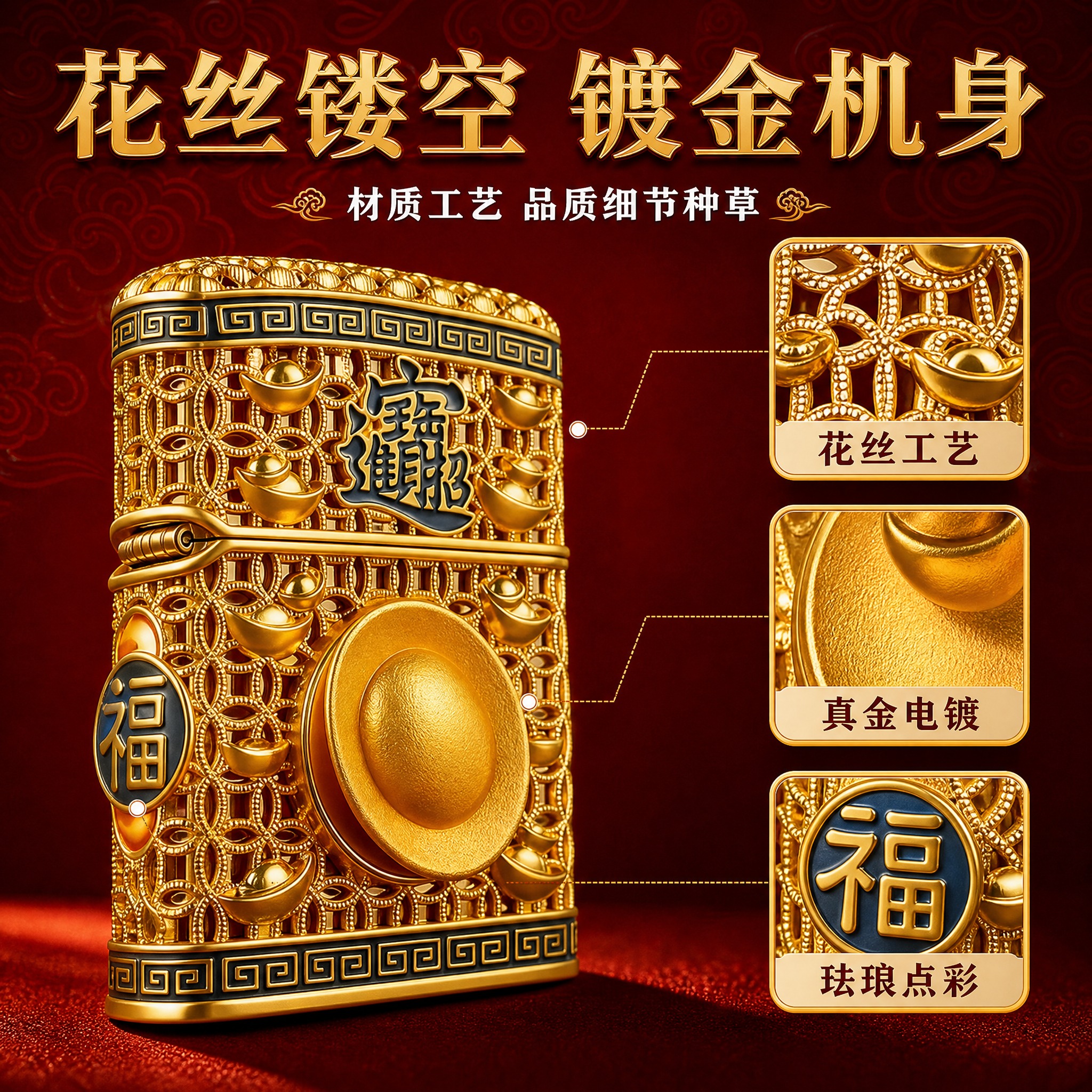 [主图-3] 材质工艺 花丝镂空镀金机身 品质细节种草 [统一… - 图片创意预览