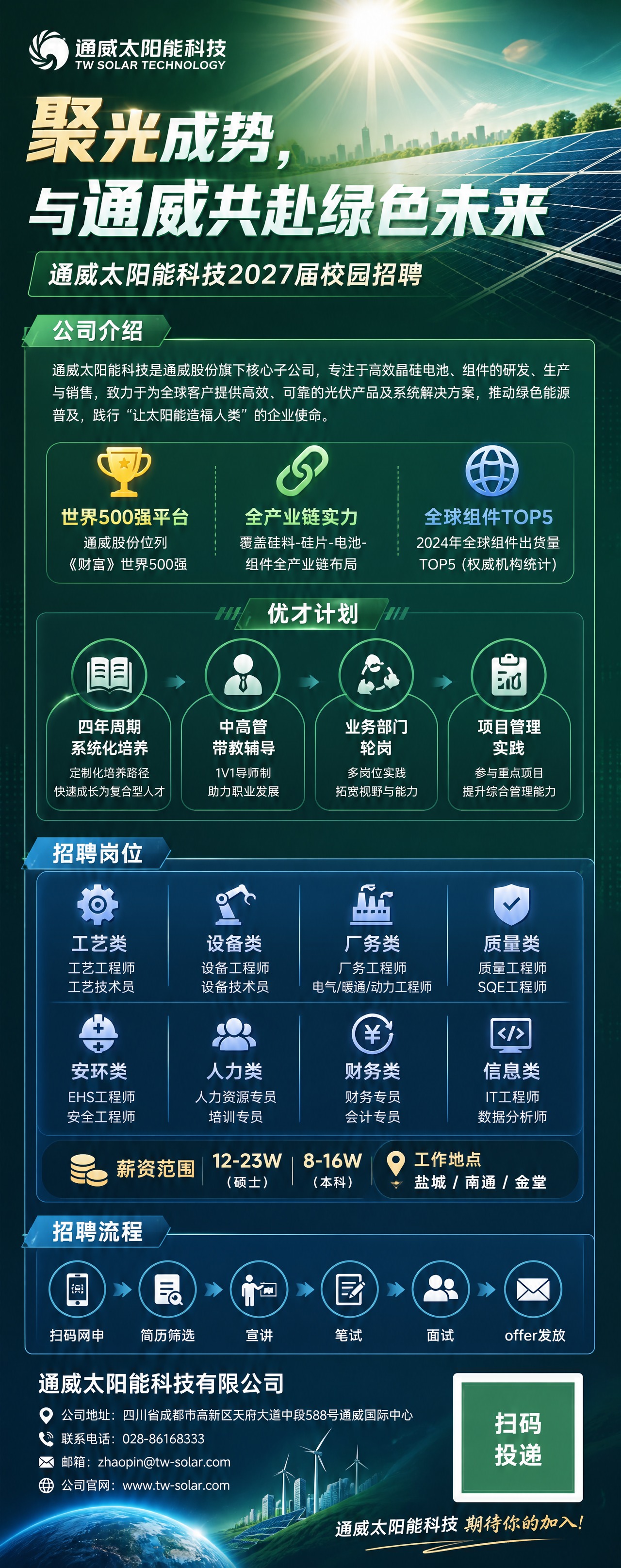 通威太阳能科技2027届校园招聘易拉宝展架海报，竖版超长幅2:… - 图片创意预览
