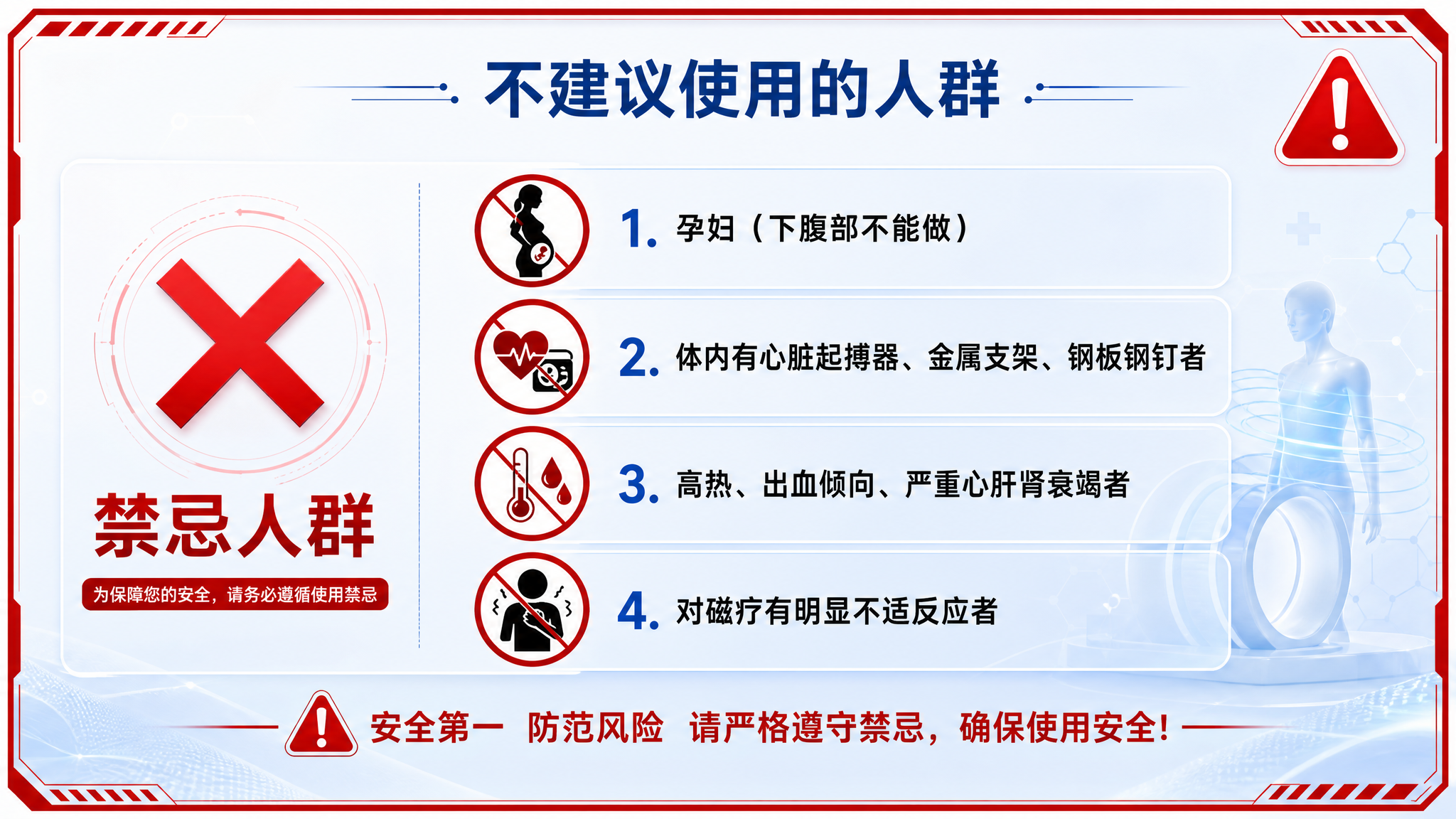 PPT禁忌人群页设计，16:9横版，科技医疗风格，蓝白主色调，… - 图片创意预览