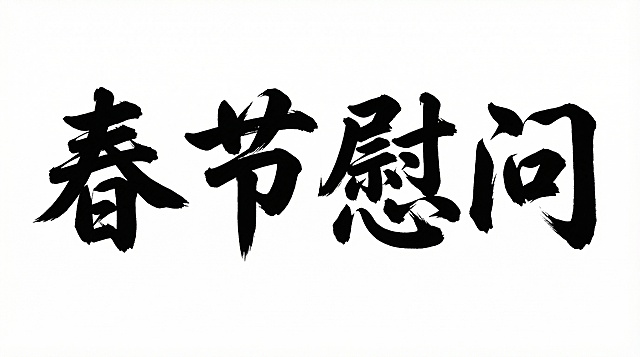 参考图中字体,把“春节慰问”生成艺术字体,白底黑字即可