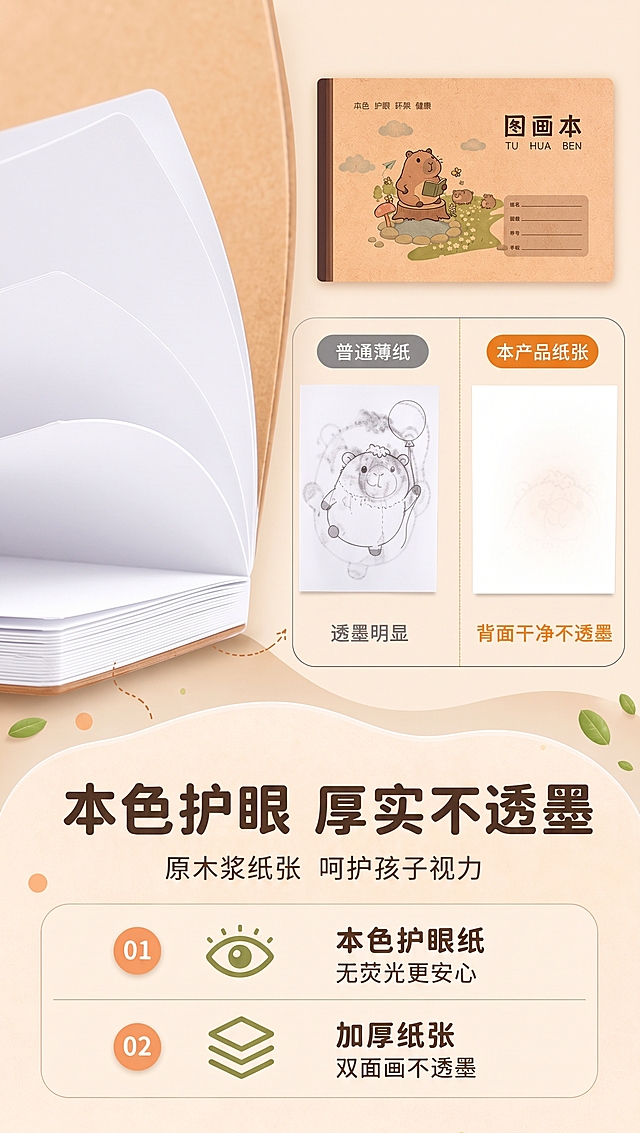这个图画本内页是空白的纯白色内页，不是牛皮的