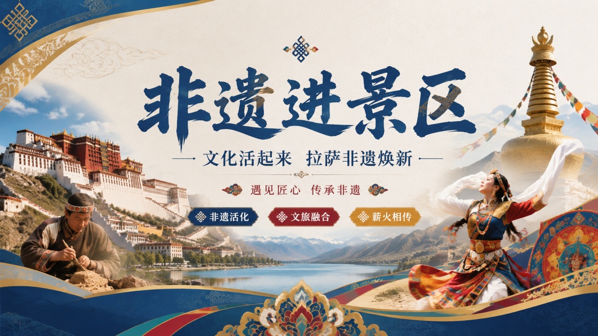 以拉萨的非遗进景区 文化活起来为主题 制作一张活动现场的主K海报 横屏预览效果