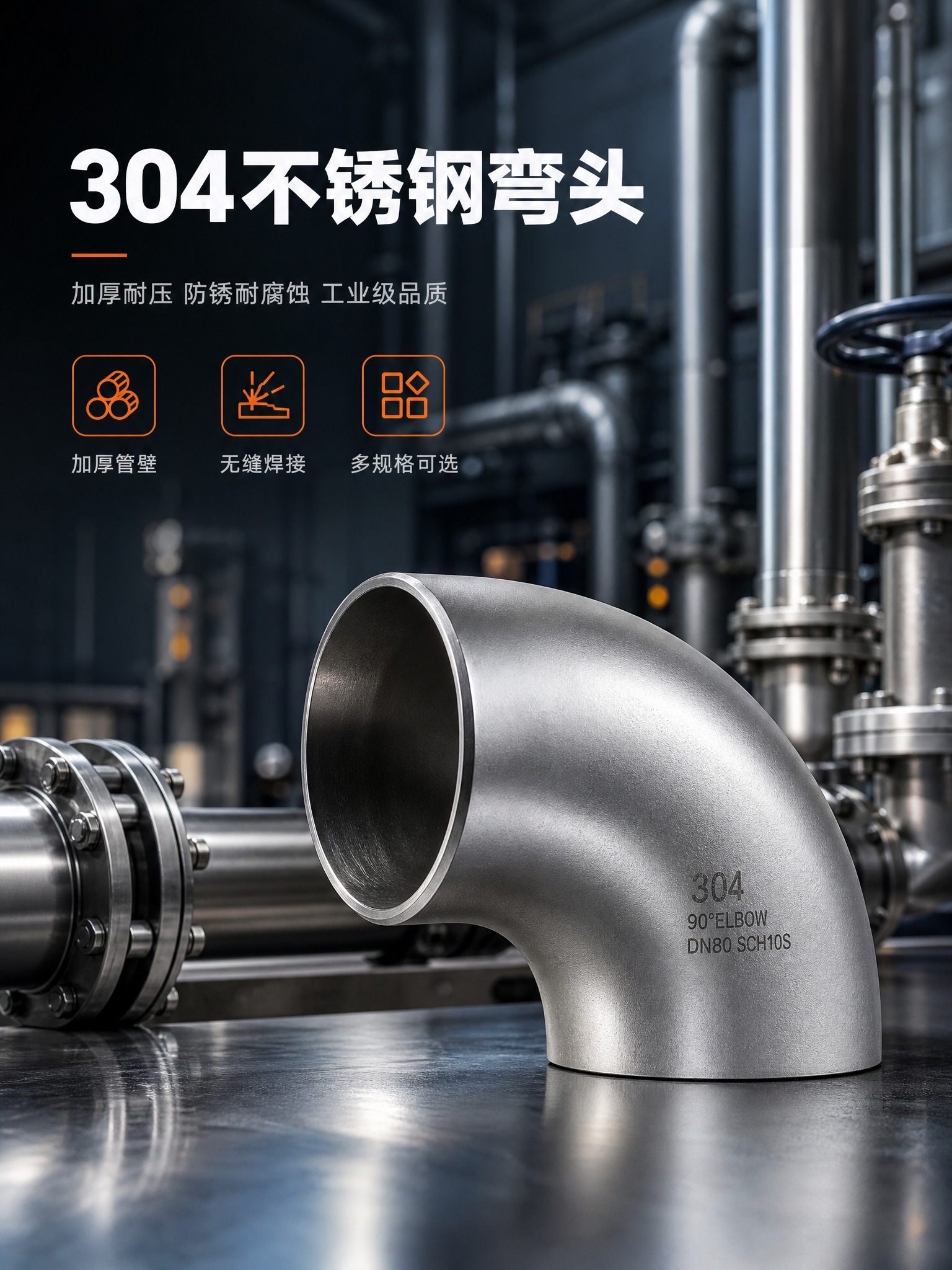 [详情页-1] 不锈钢弯头专业头图，工业管道场景，建立专业品质… - 图片创意预览