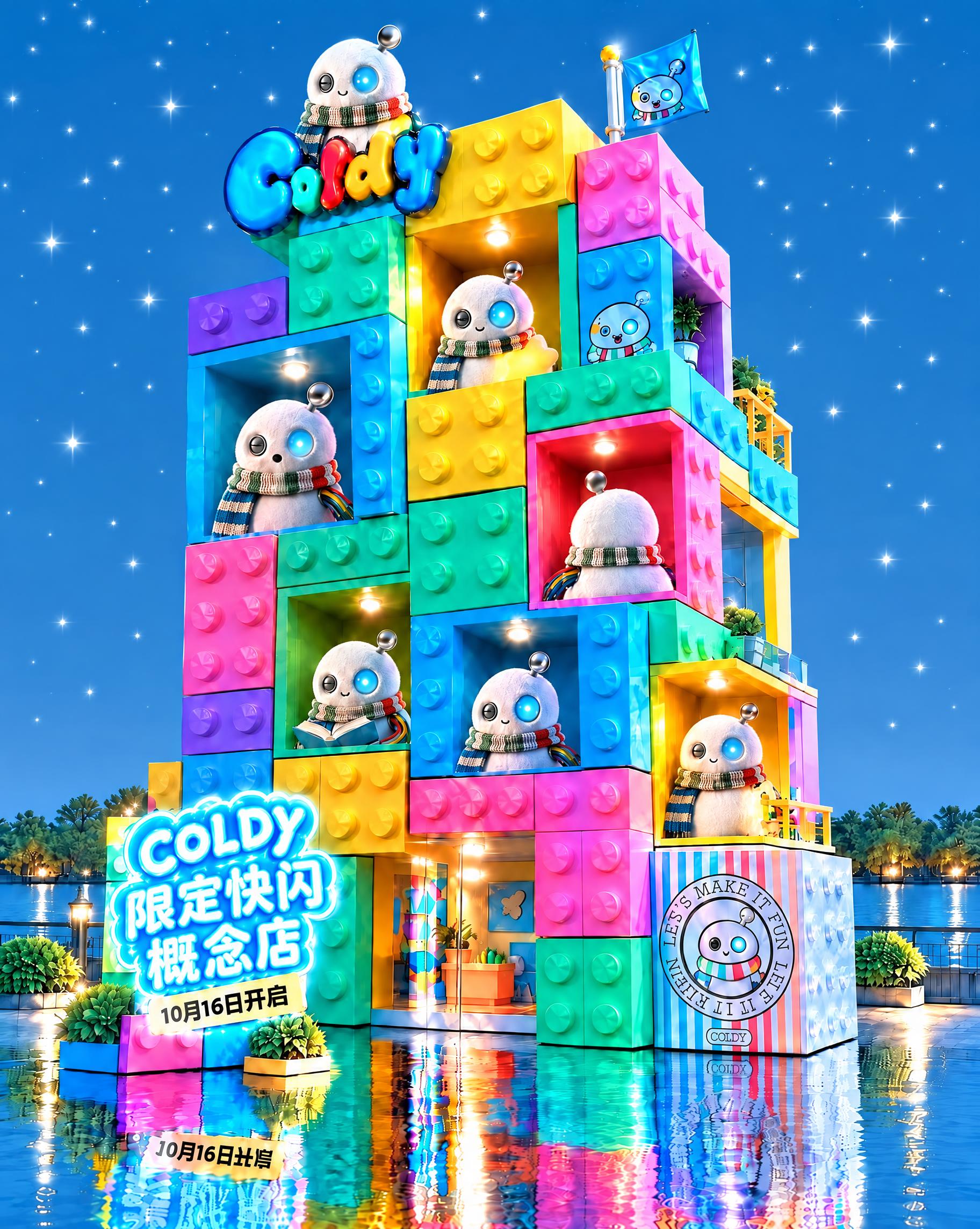 基于上一张生成的COLDY限定快闪概念店图片，将整体画面亮度调… - 图片创意预览