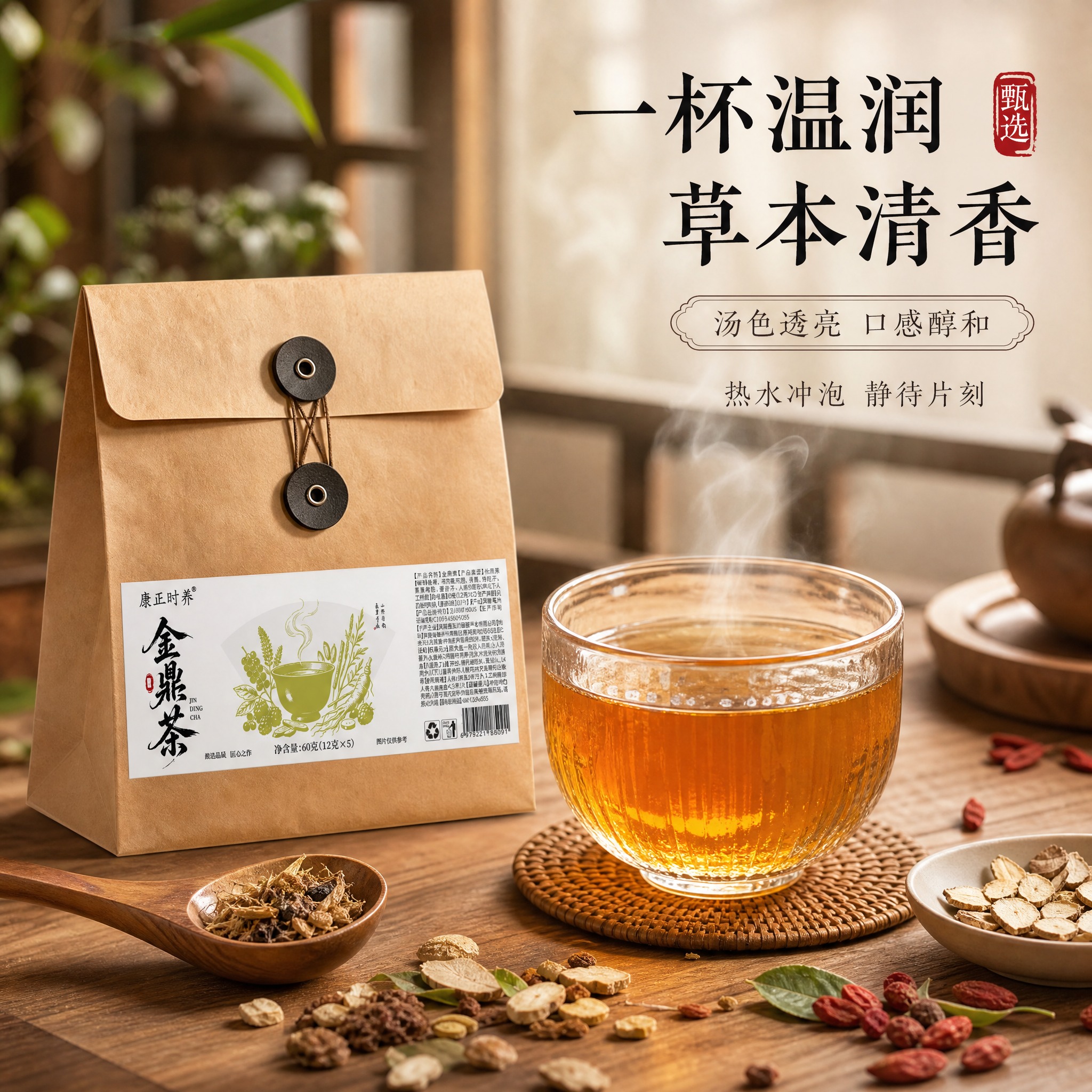[主图-4] 冲泡场景：茶汤冲泡与温润饮用氛围，激发饮用欲望。… - 图片创意预览