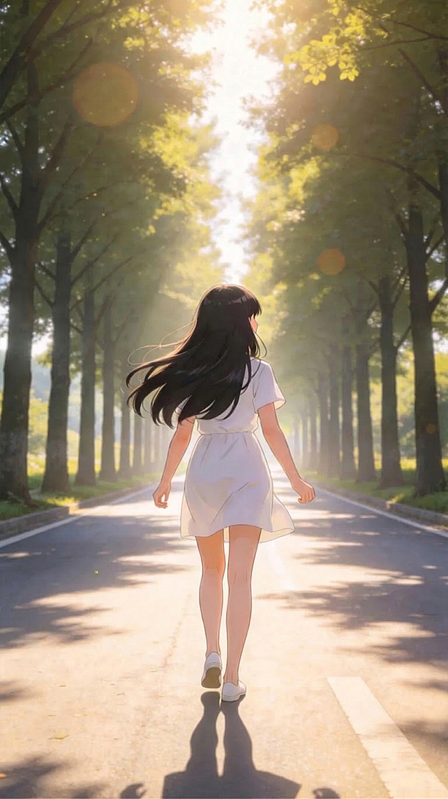 女孩腿部明显拉长，身高明显增高，身材比例自然，背景保持不变