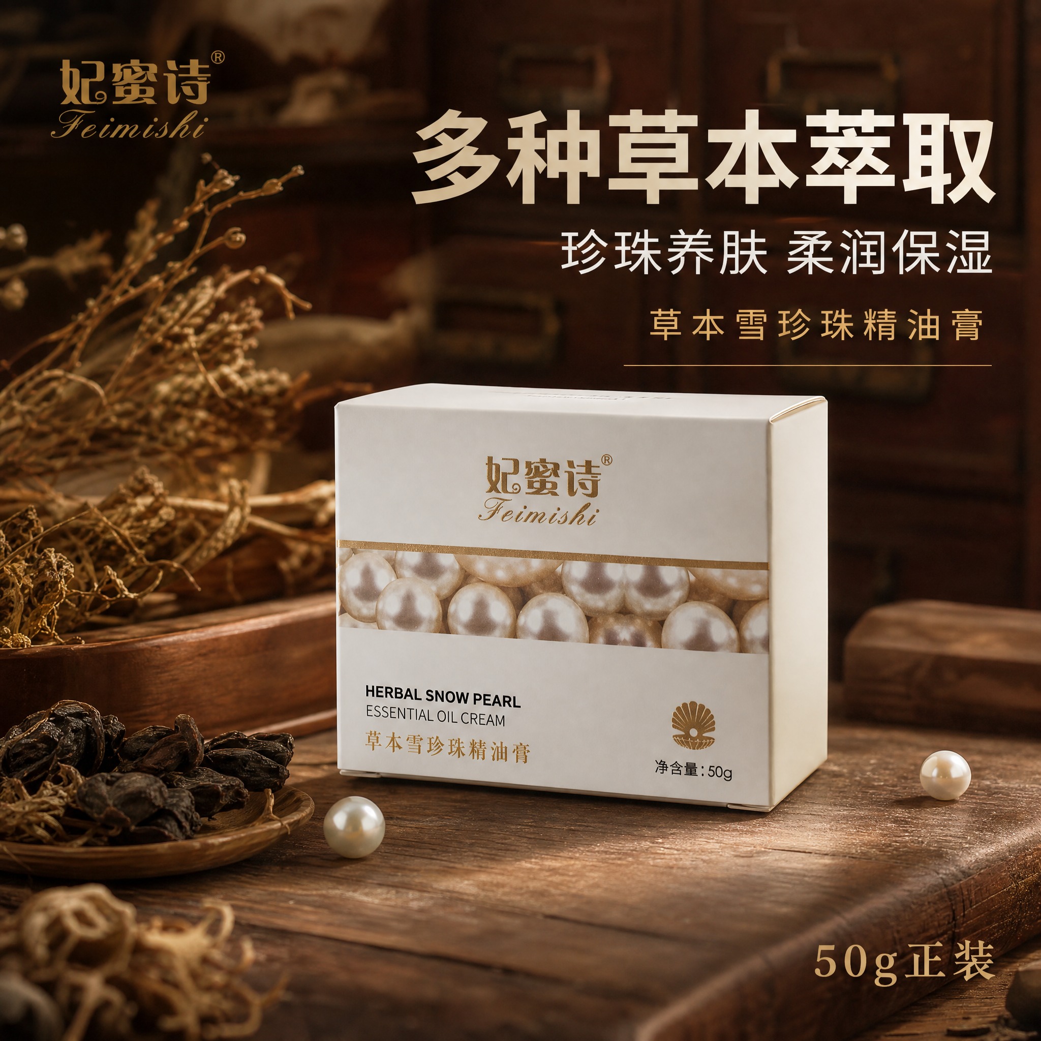 [主图-1] 首图品牌调性，中药草本风格，展示妃蜜诗草本雪珍珠… - 图片创意预览