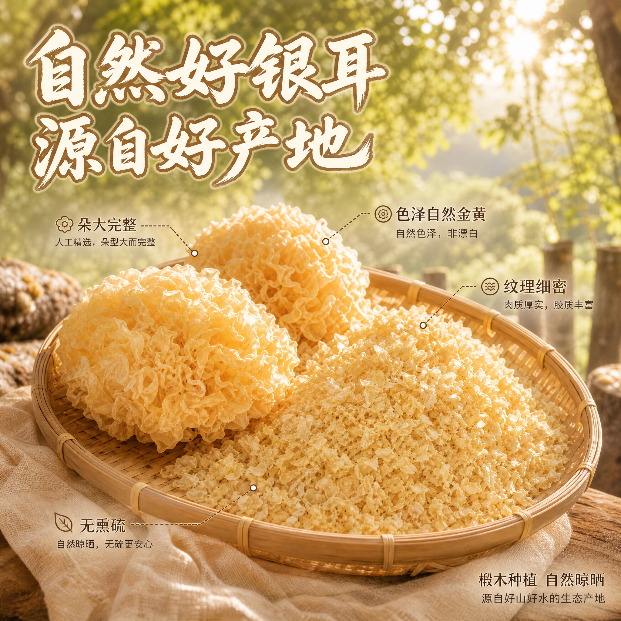[主图-2] 银耳碎核心亮点与溯源图，展示产地与品质优势，建立… - 图片创意预览