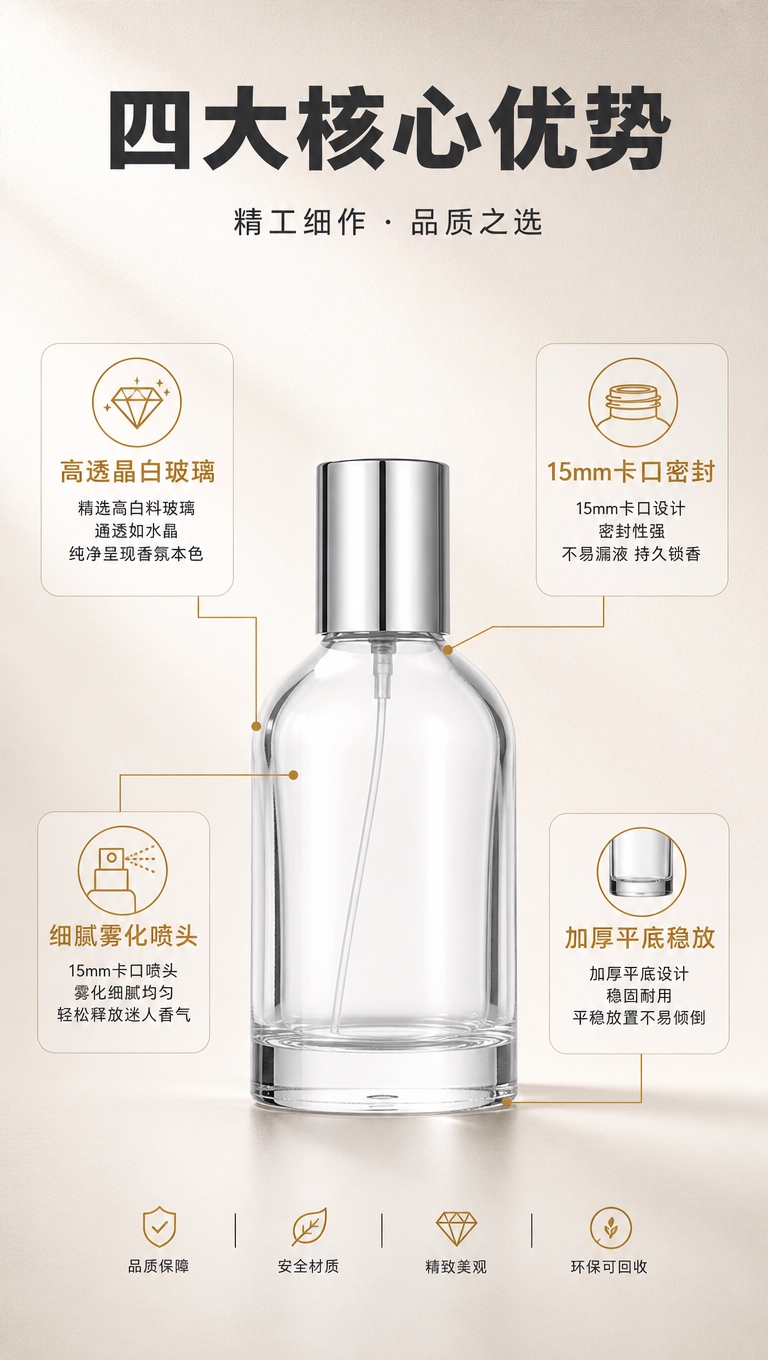 [商品] 使用【图2】50ml透明玻璃卡口香水瓶作为中心展示品… - 图片创意预览