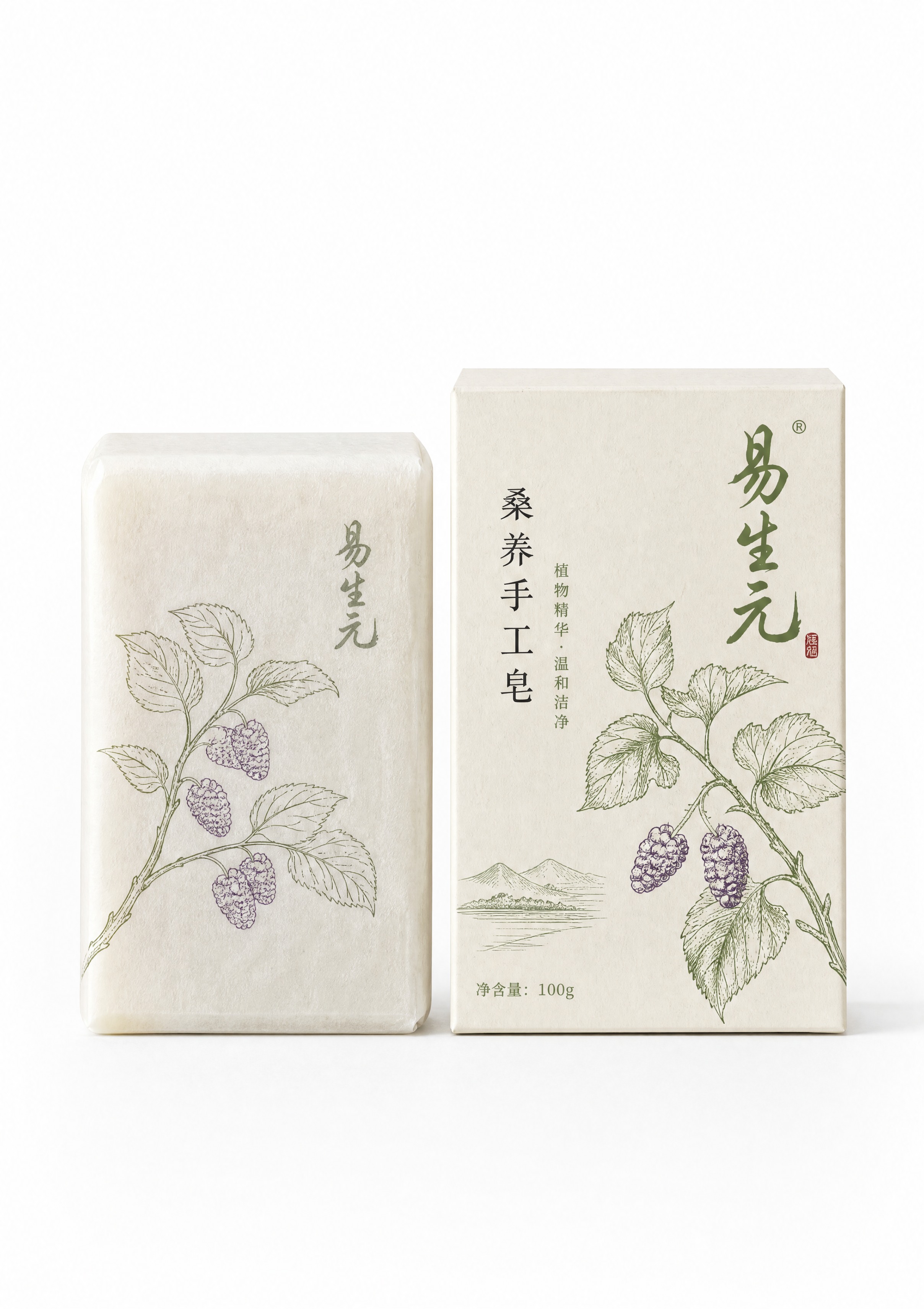 手工皂包装设计，牛油纸包裹+纸盒套装，极简手绘风格。一块长方形… - 图片创意预览