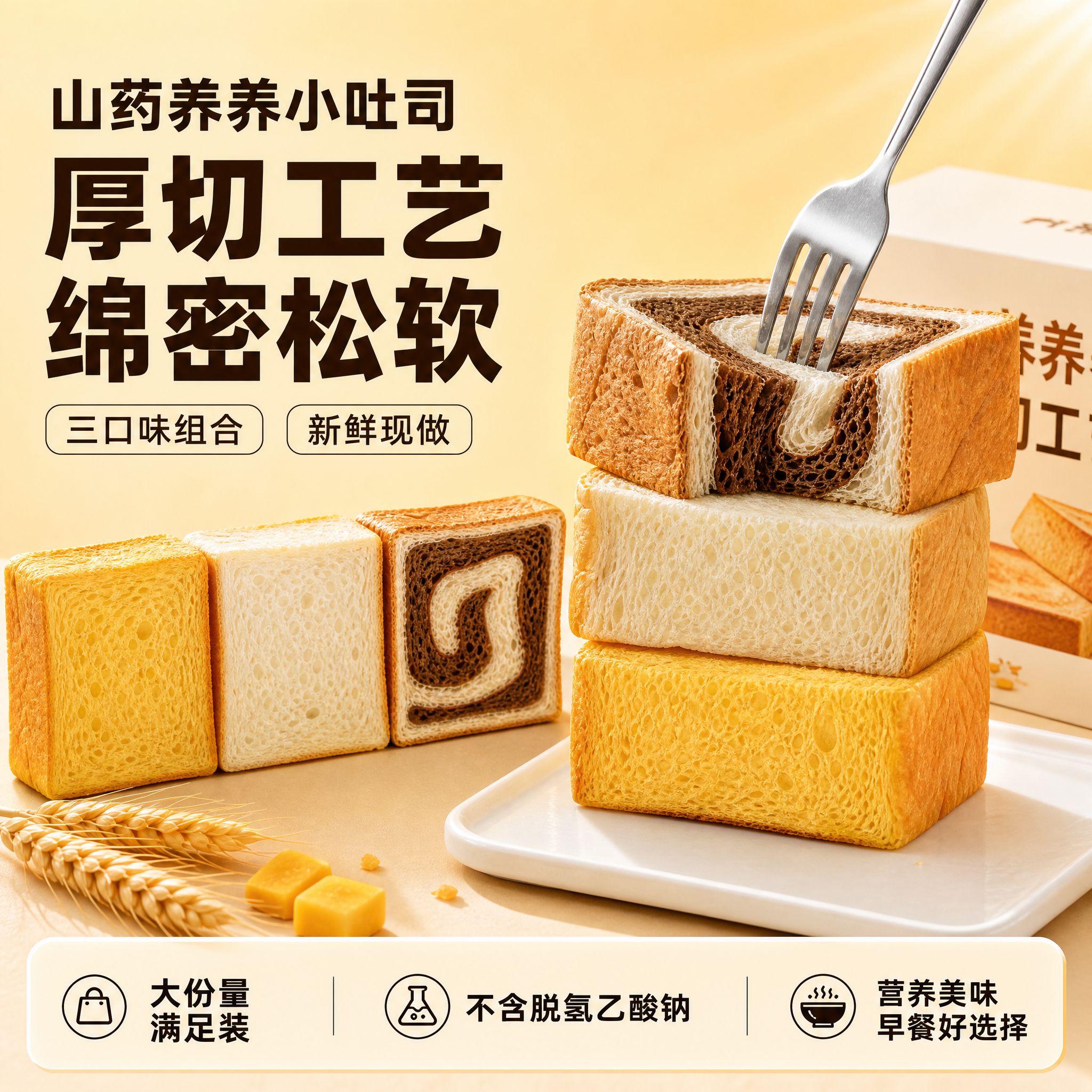 [主图-5] 三口味吐司厚切层次展示，突出厚切与多层口感，参考… - 图片创意预览