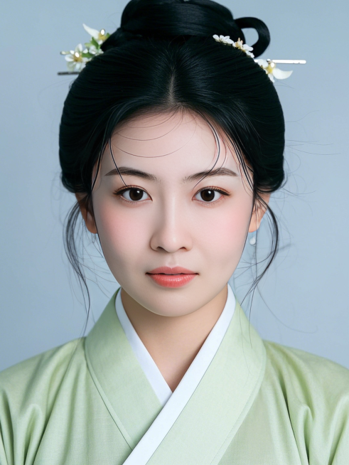女生，汉服证件照，国风，纯色背景预览效果