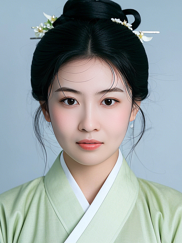 工笔风细腻描绘，水墨晕染质感，古典中式美学与优雅气质交融，重拟物技法呈现面料光泽，尽显东方唯美韵味。