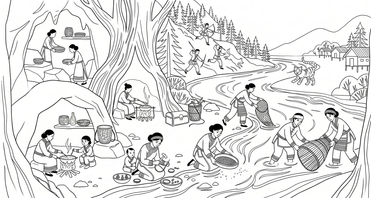 提取出这张插画的线稿，要求线条简洁干净，线条清晰流畅，去除所有颜色，保留完整的人物场景轮廓预览效果