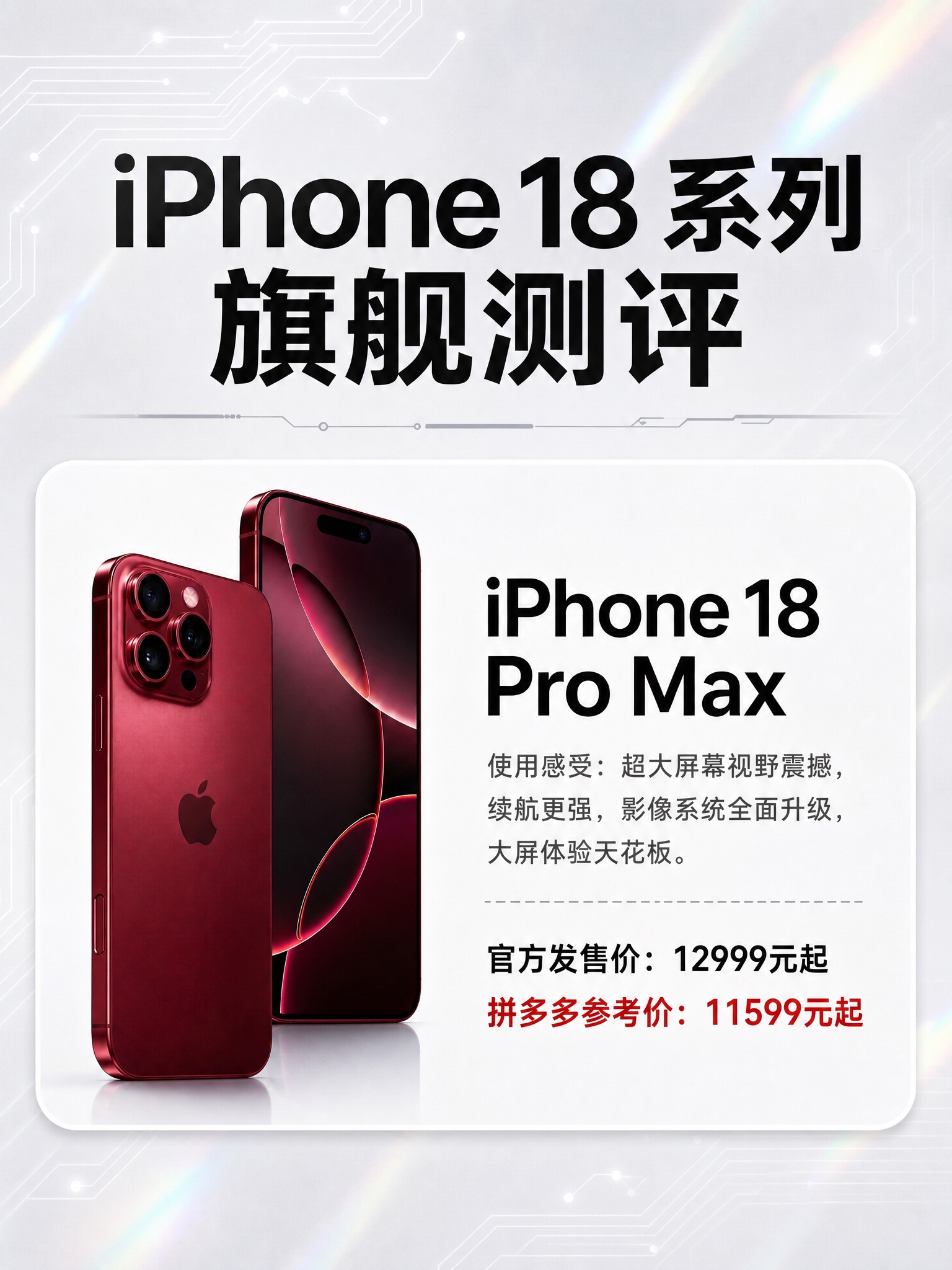 一张竖版3:4比例的iPhone手机测评海报，科技感高级风格，… - 图片创意预览