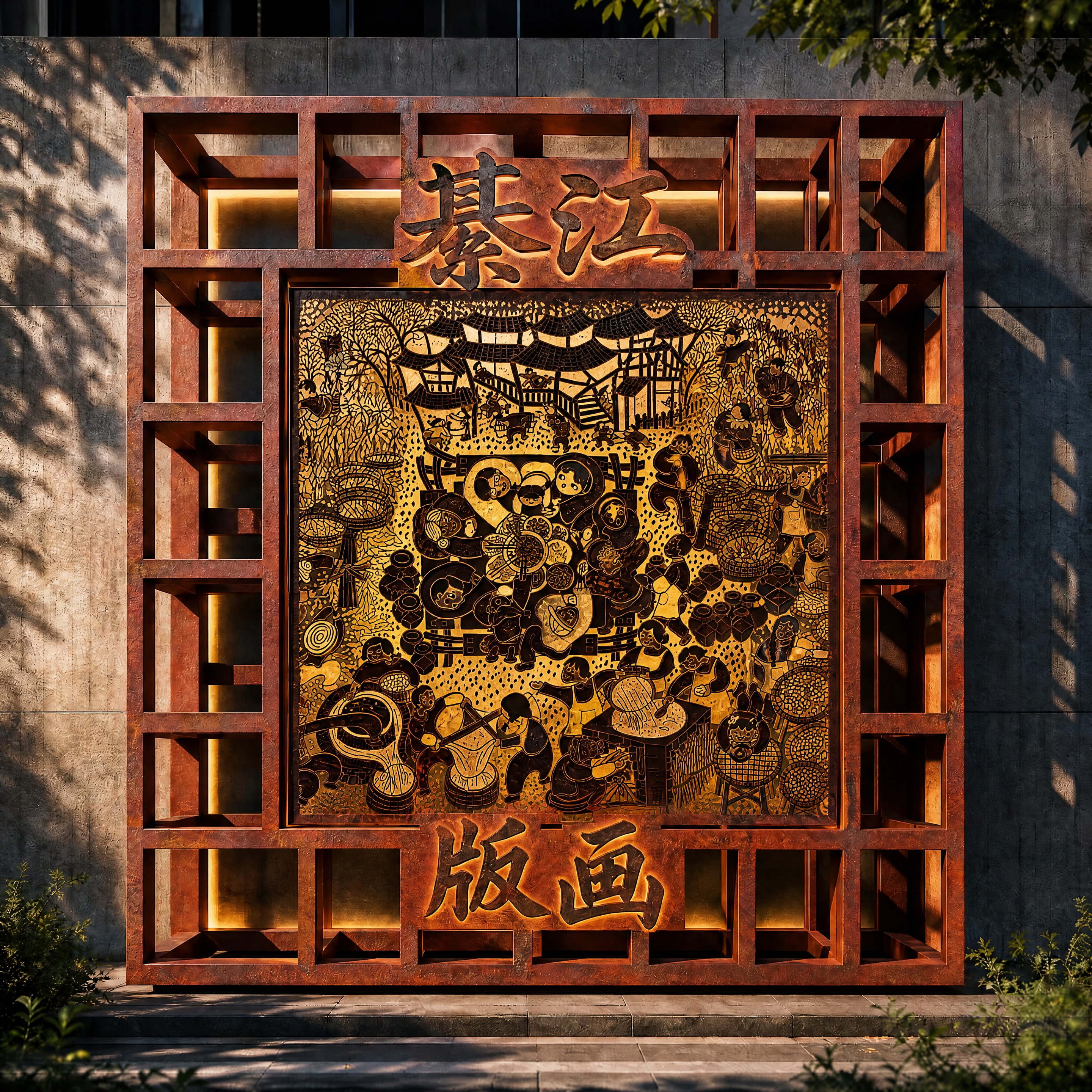 1.5米×1.5米正方形耐候金属板激光切割灯箱画，现代工业风景… - 图片创意预览
