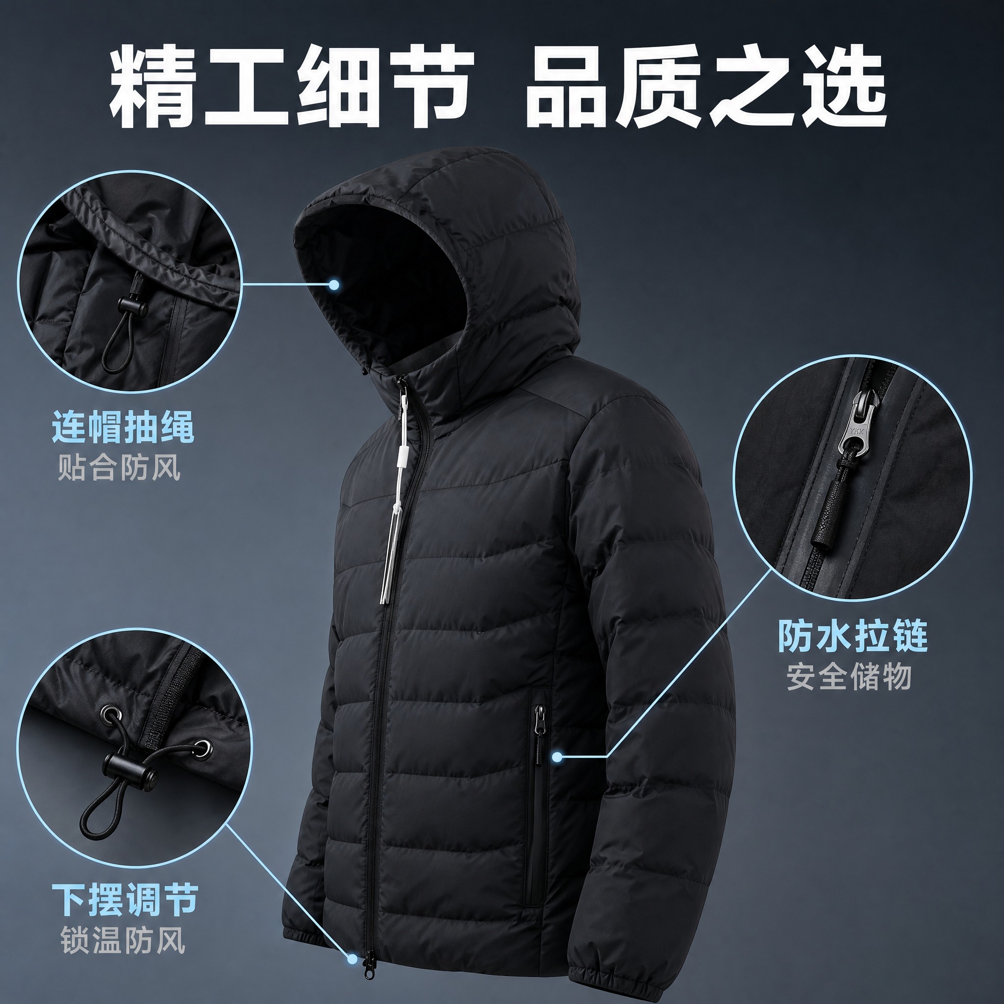 [主图-4] 细节特写展示图，展示羽绒服的做工细节与结构设计。… - 图片创意预览