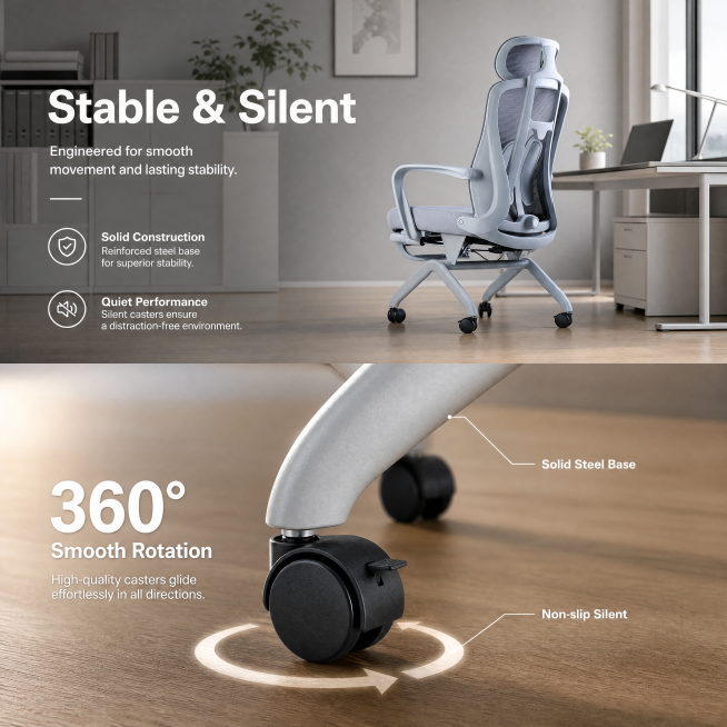 [Main Image 4] Silent caster wheel stability function display. [Atmosphere Style] Focus on detail fu预览效果