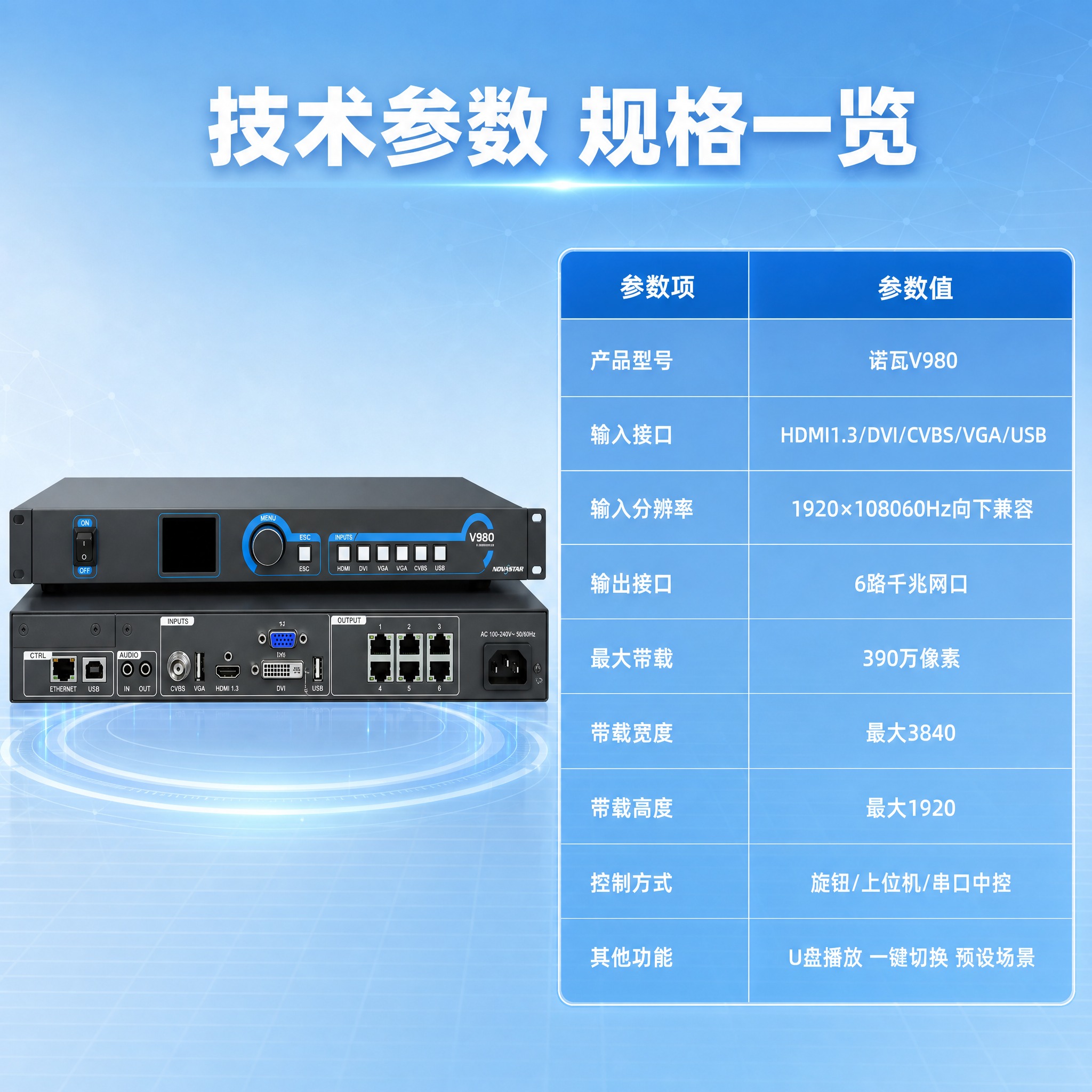[主图-5 参数规格] 主题：诺瓦V980详细技术参数规格表。… - 图片创意预览