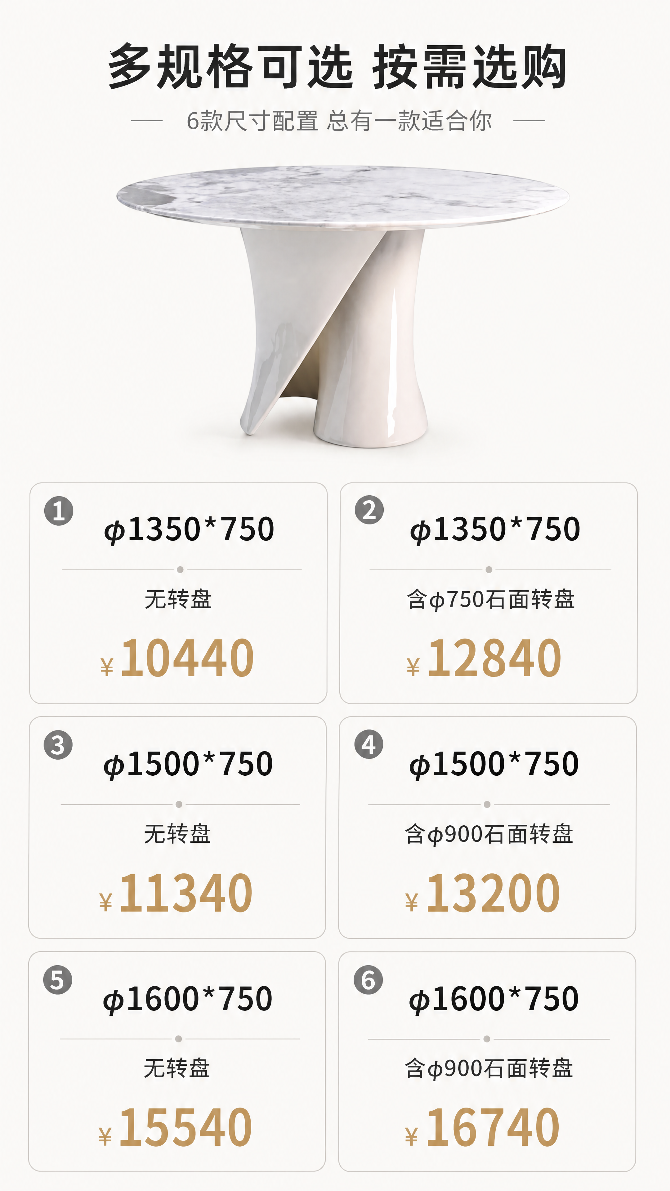 [第7张] SKU选购页-6款规格尺寸价格矩阵总览。本张使用【… - 图片创意预览
