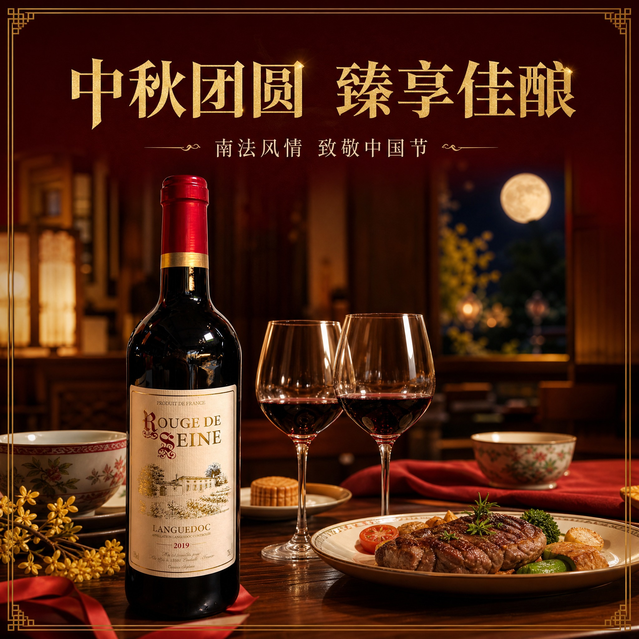 [主图-4] 中秋家宴场景图，展示红酒在中秋团圆场景中的使用，… - 图片创意预览
