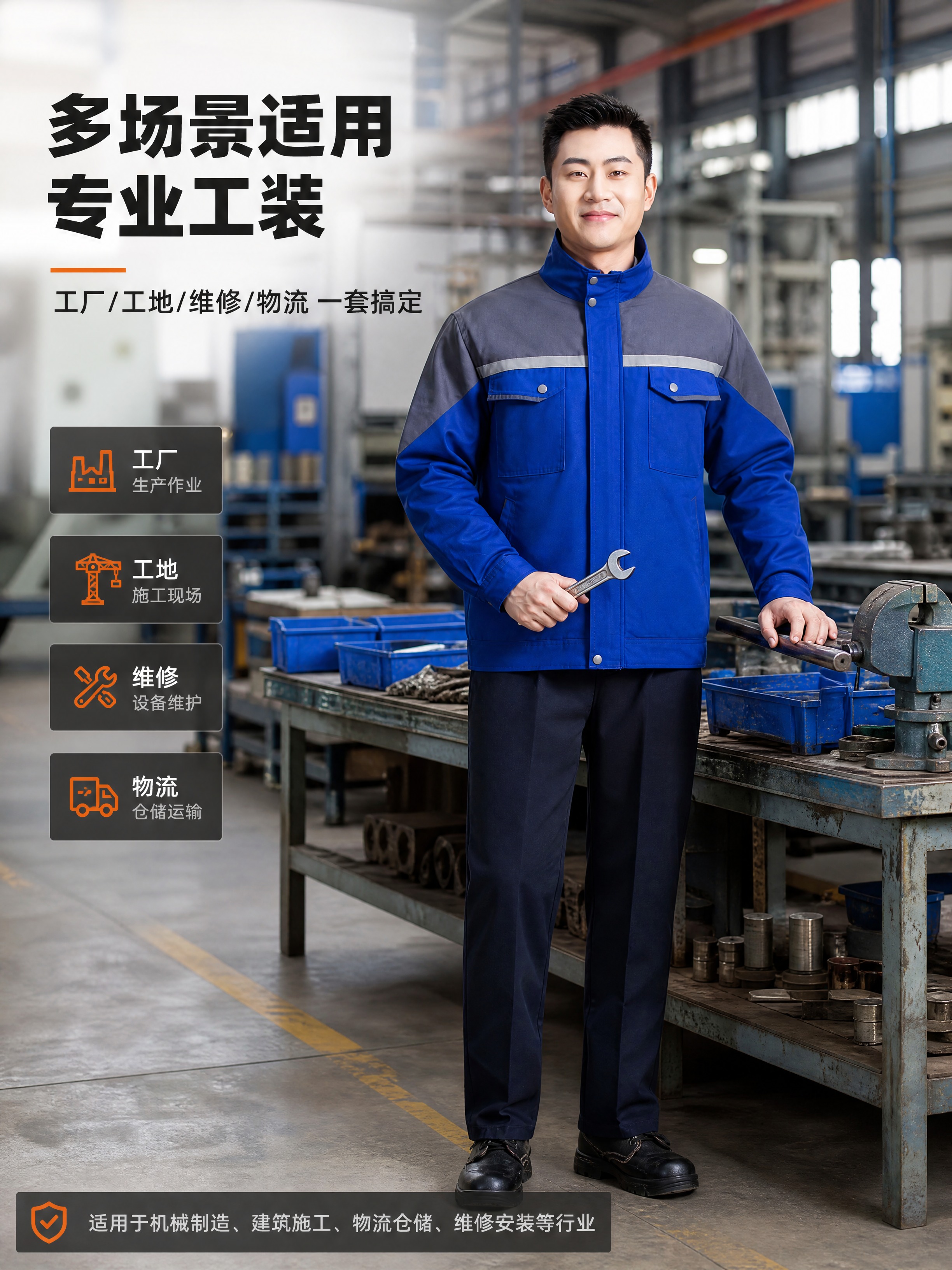 [商品] 使用【图1】蓝灰拼色冬季加厚劳保工作服套装（男款）；… - 图片创意预览