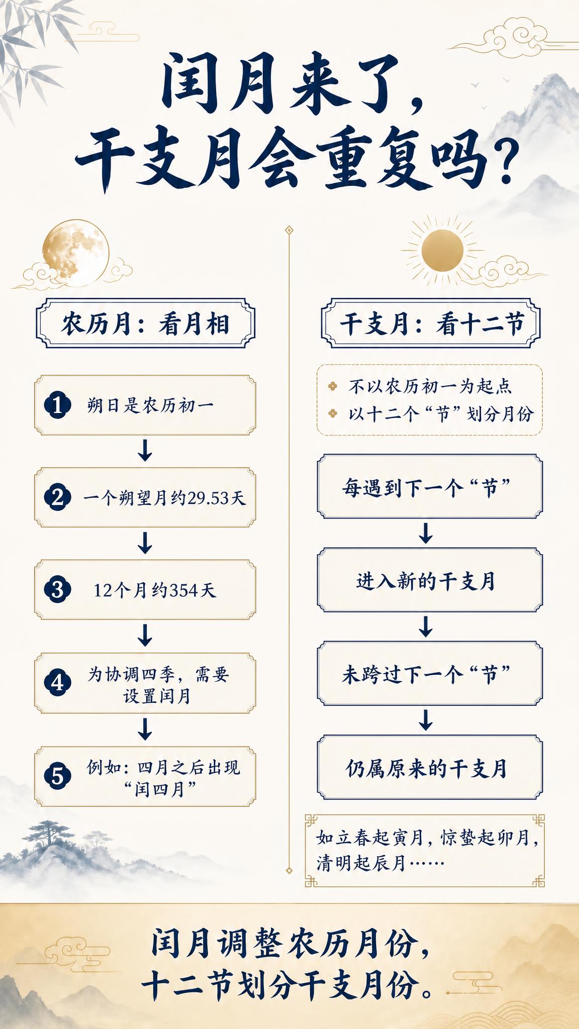 基于上一张闰月与干支月对比科普海报，保持整体版式、配色、左右分… - 图片创意预览