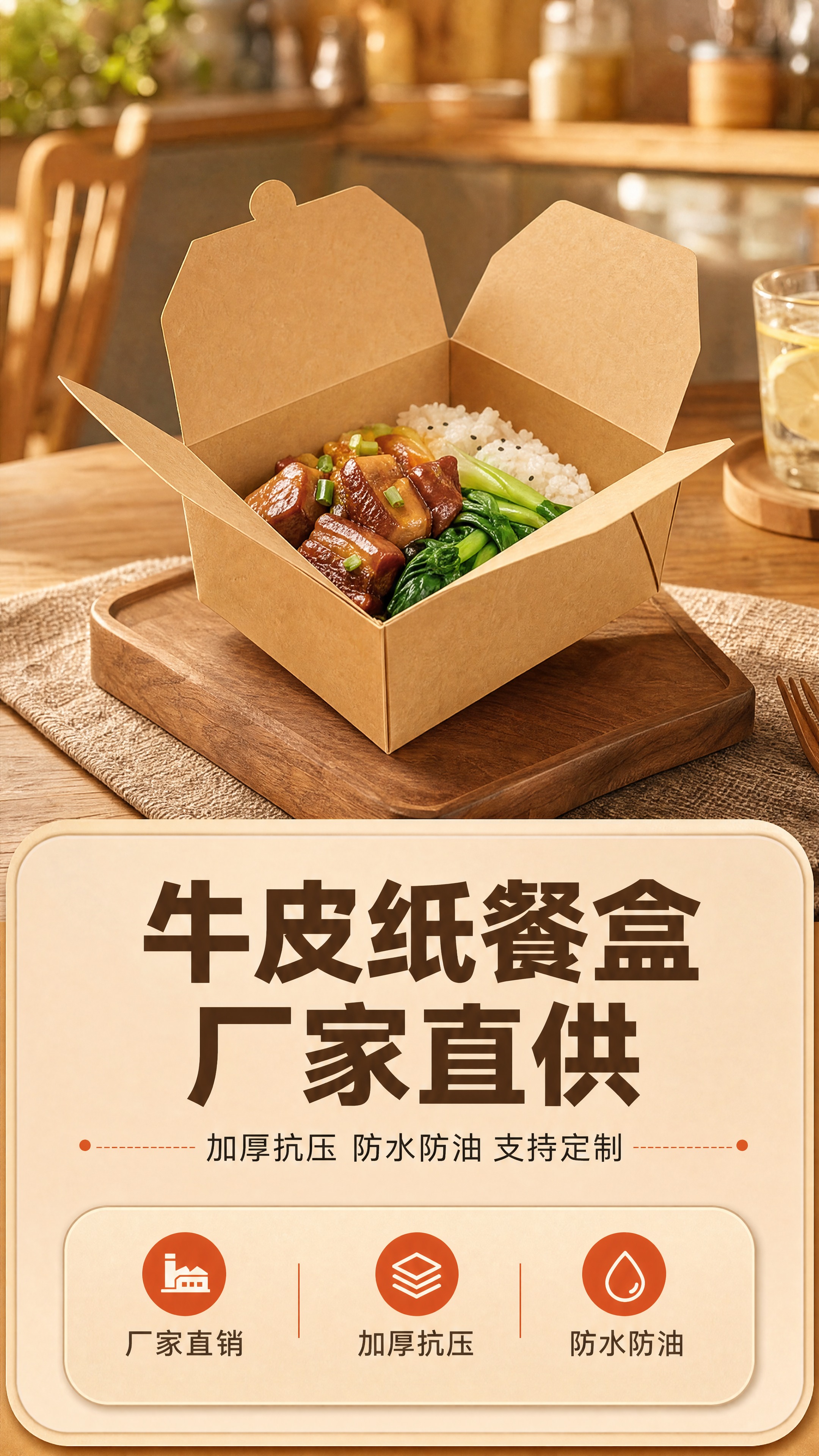 [商品] 使用【图1】长方形牛皮纸餐盒；保留四舌片翻盖结构、牛… - 图片创意预览