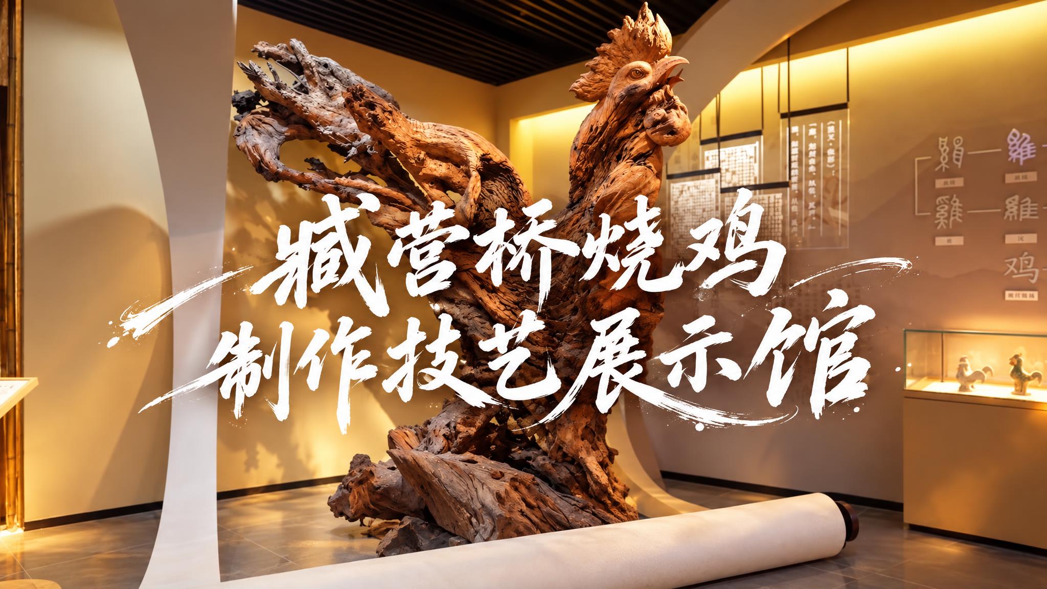 基于这张展馆内的鸡形根雕照片，设计16:9的视频封面。保留原图… - 图片创意预览
