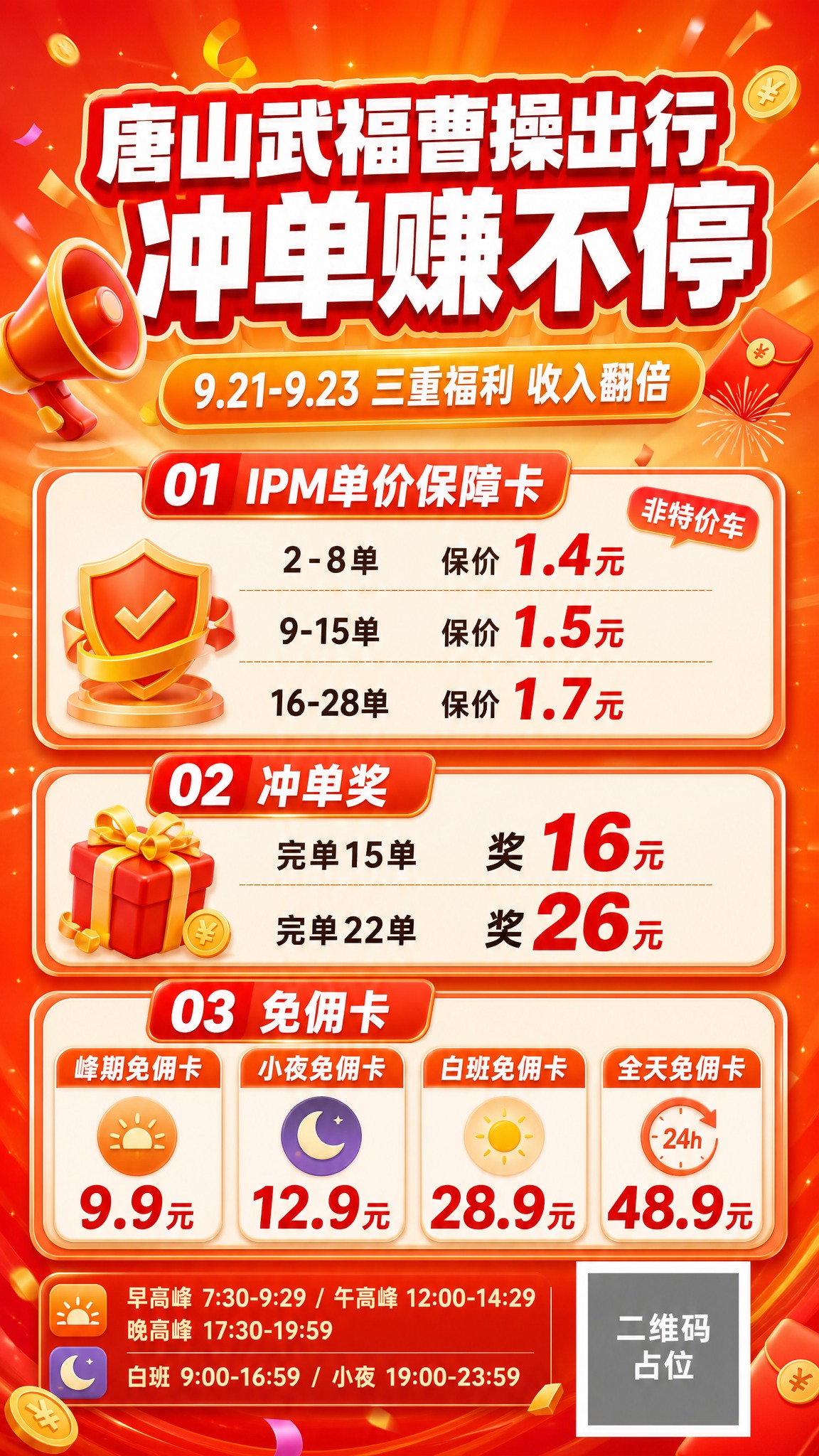 唐山武福曹操出行司机冲单激励活动海报，竖版9:16，活力橙红促… - 图片创意预览