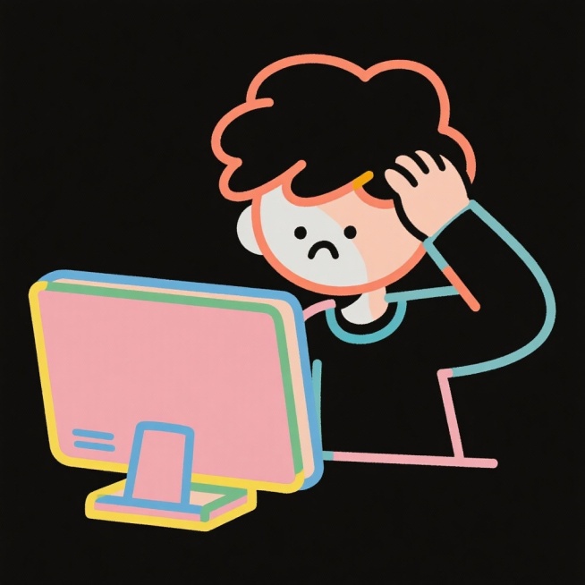 简笔画图标：一个人抓头发看电脑 用于PPT素材预览效果