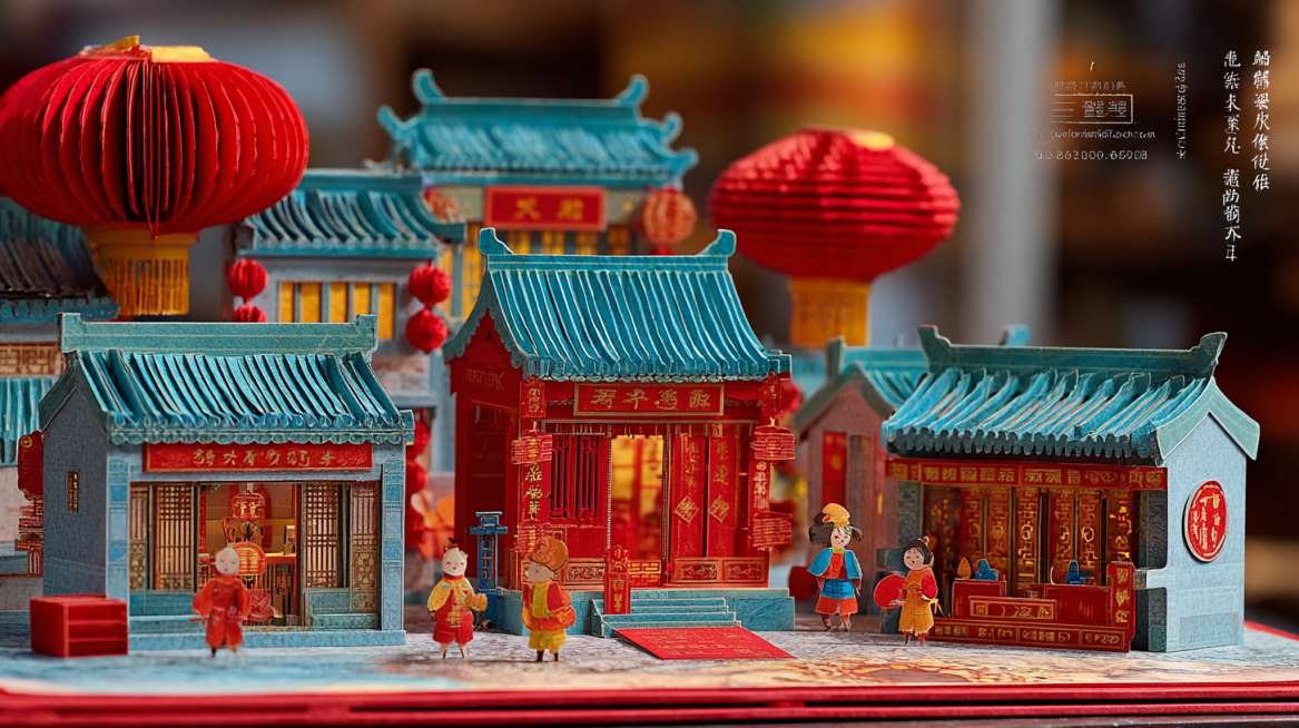 New Chinese multi-layer paper-cut pop-up book, 8K ultra-high definition, traditional Chinese red as预览效果
