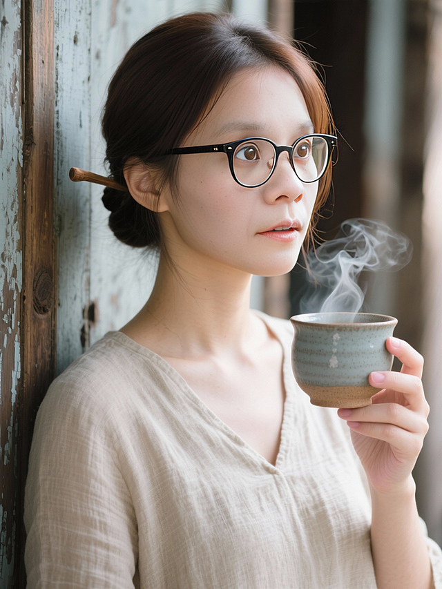 文艺复古风，质朴面料质感，轻拟物设计，东亚美学意境，实景感十足的静谧茶时光。