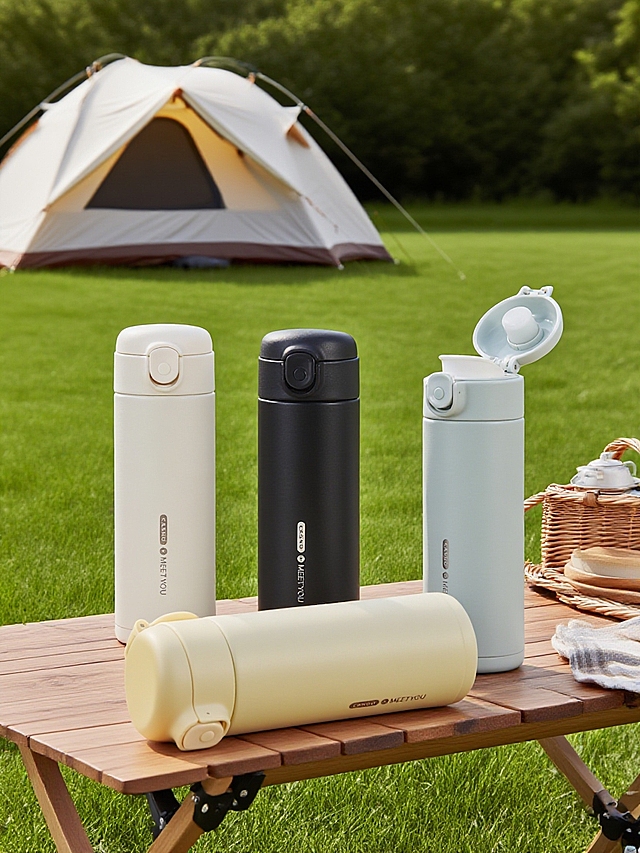 户外露营场景，产品杯子展示