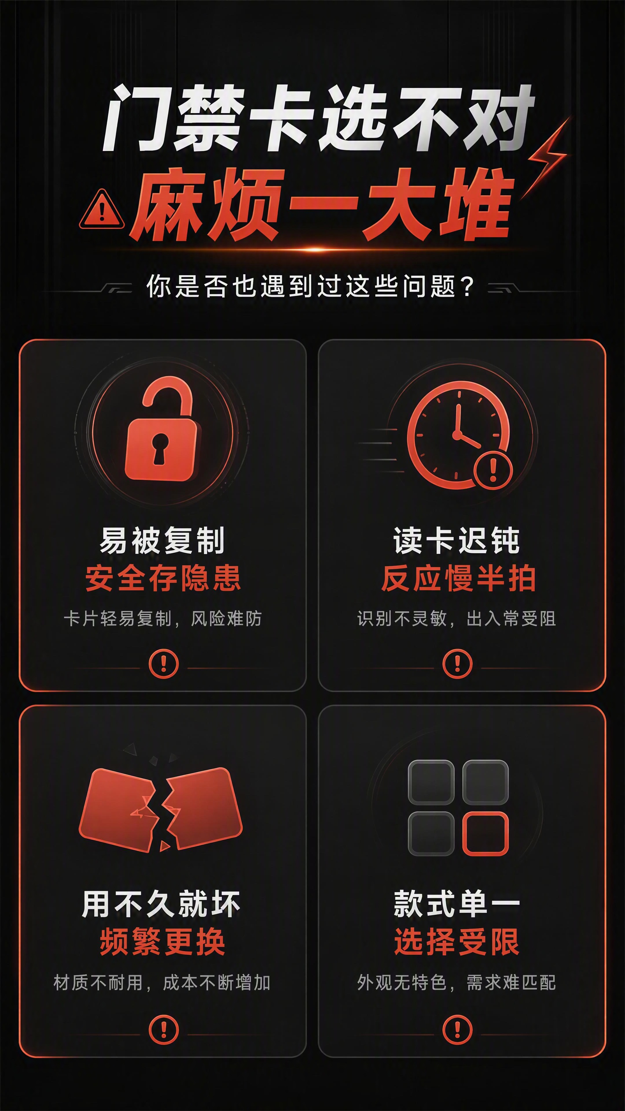 [第2张] 详情页痛点直击页-门禁卡常见困扰。本张为痛点页，无… - 图片创意预览