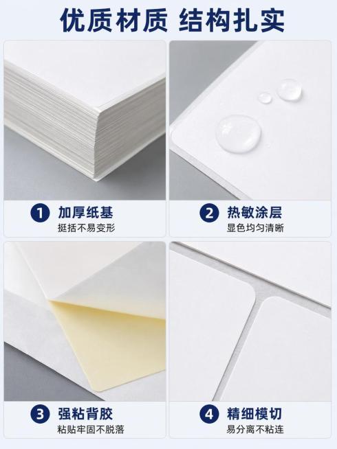 [第3屏] 材质结构解析-拆解三防热敏标签纸的材质特点。四宫格细节展示，使用多细节图展示不同材质部位特点。本屏使用【图5】【图6】【图7】【图9】四个细节图，每个格子放一张细节图。
[氛围/风格] 专预览效果