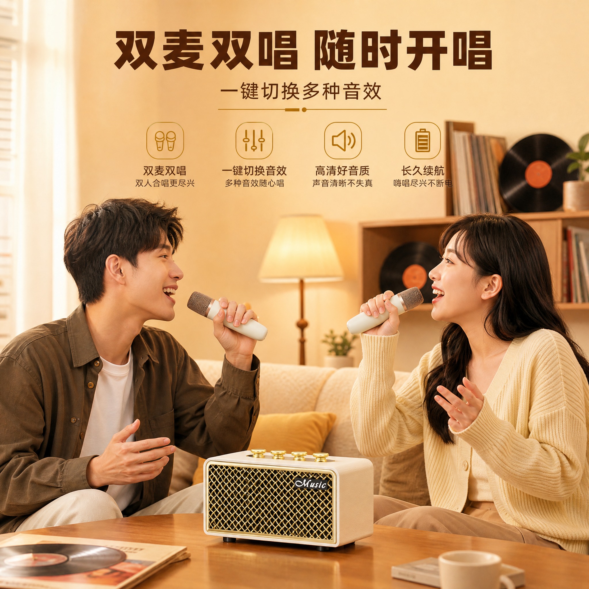 [主图-2] 核心价值：双麦双唱、双人合唱，一键切换音效，家庭… - 图片创意预览