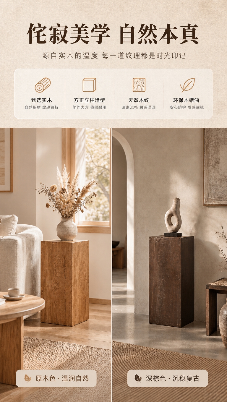 [商品] 使用【图1】中的实木立柱花几，保留原木色款与深棕色款… - 图片创意预览