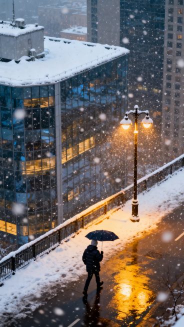 生成一张9:16尺寸的城市瑞雪的图片预览效果