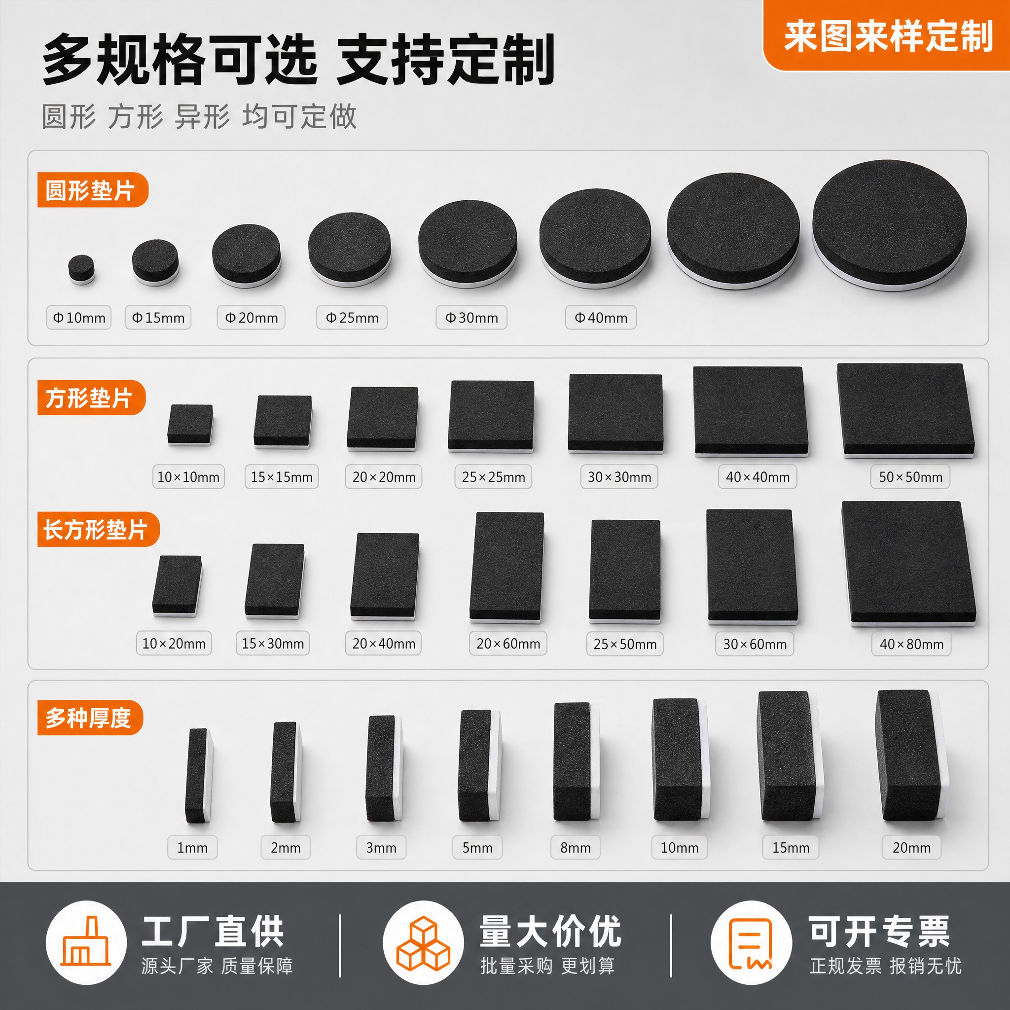 [主图-4] EVA泡棉垫片多规格SKU展示图，展示不同形状、… - 图片创意预览