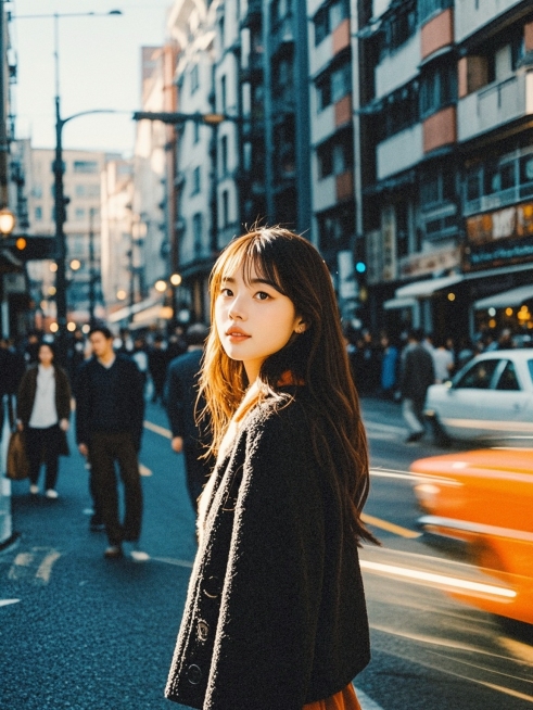 一个女生，街头，晴天预览效果