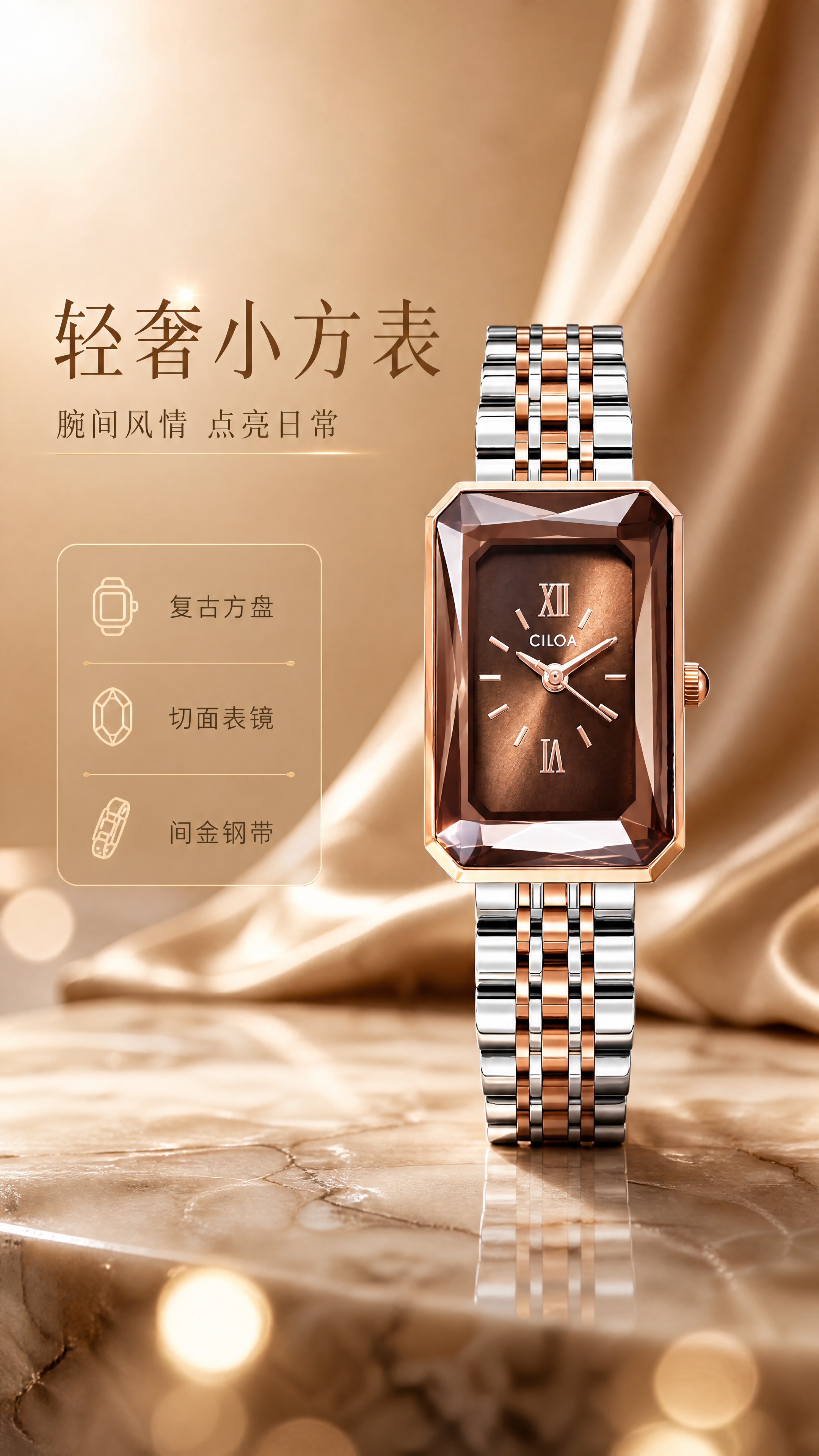 [商品] 使用【图1】CILOA 女士方形石英腕表；保留玫瑰金… - 图片创意预览