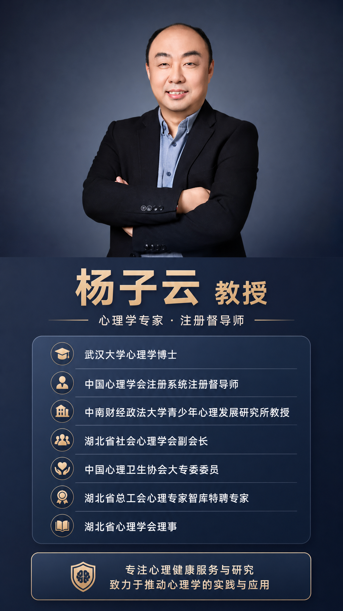 专业商务形象海报，竖版9:16构图。上半部分为杨子云教授的人物… - 图片创意预览